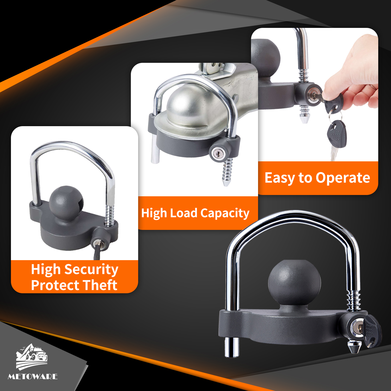 METOWARE Keyed AlikeTrailer Coupler Lock, Trailer Hitch Lock, Grey, 2PC - Image 4