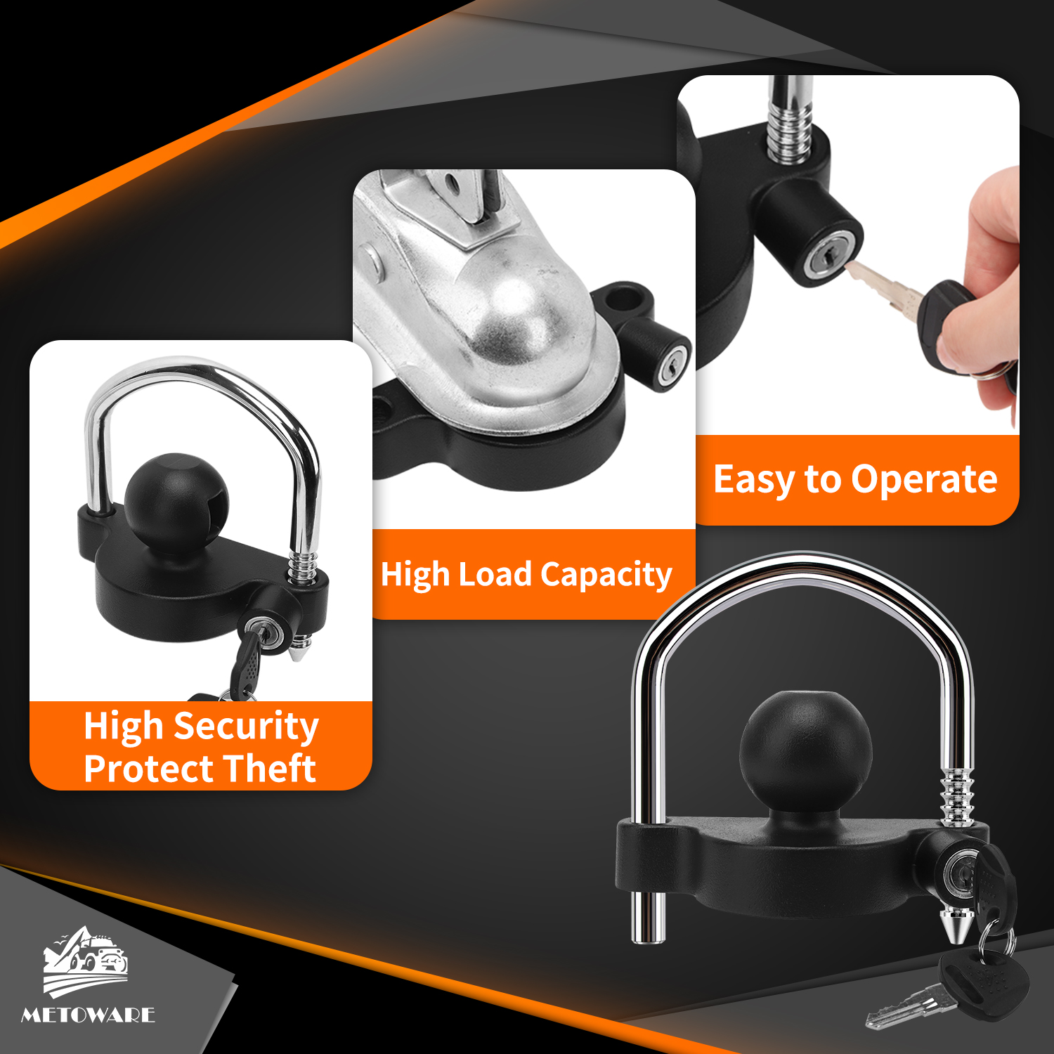 METOWARE Keyed Alike Trailer Coupler Lock, Trailer Hitch Lock, Black, 2PC - Image 4
