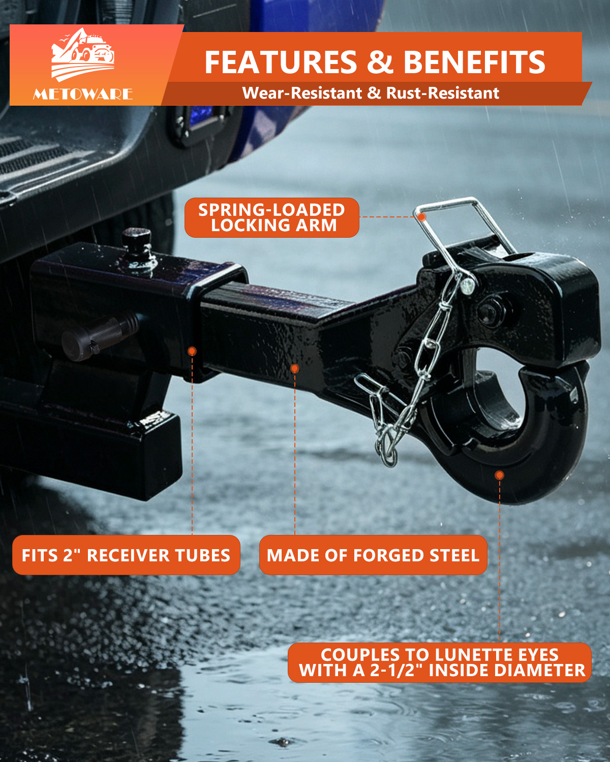 METOWARE Pintle Hitch Fits 2-Inch Pintle Hitch Receiver Hook, 22000 lbs GTW - Image 5