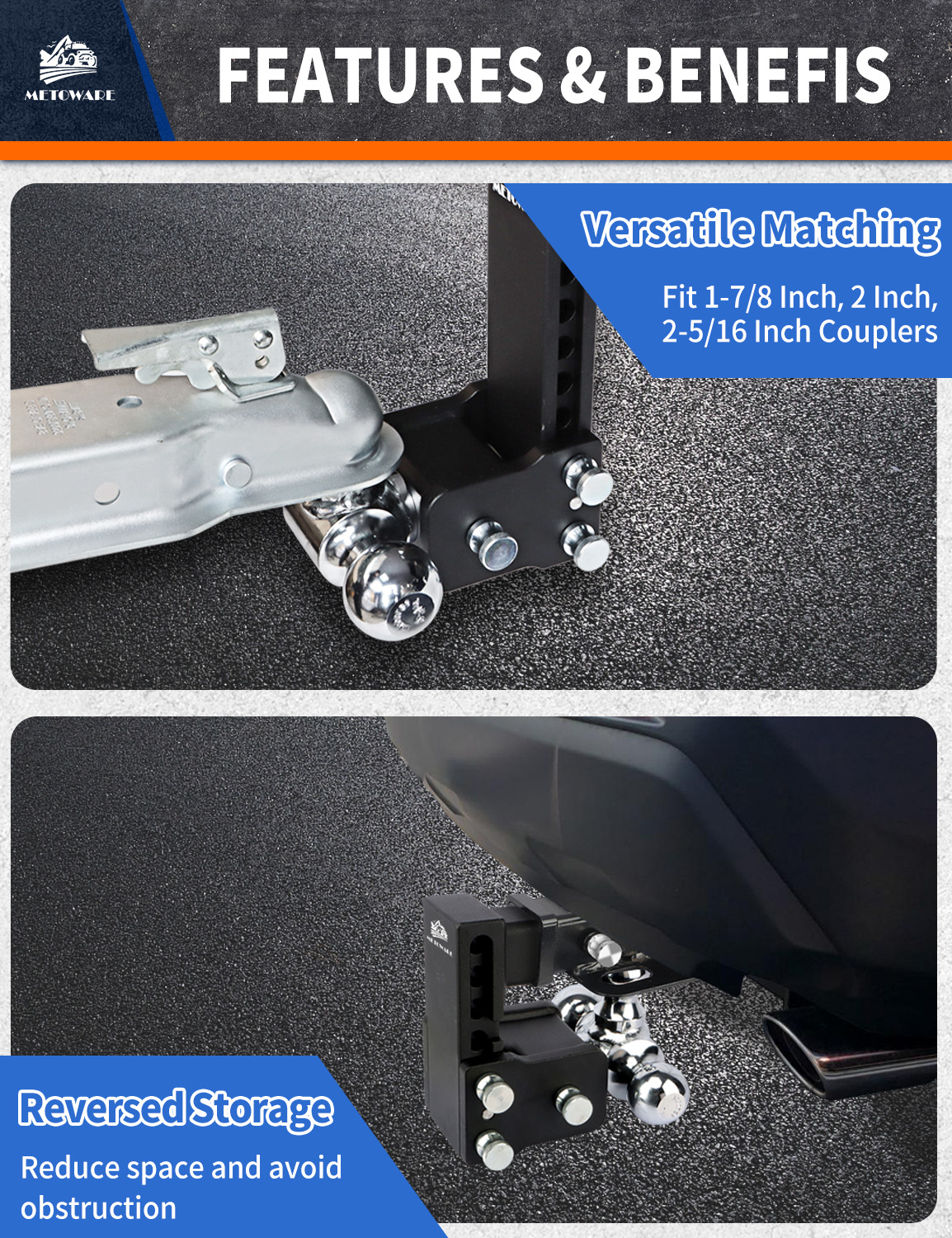 METOWARE 2.5" Adjustable Trailer Hitch Ball Mount, 4" Drop/Rise, 18K GTW - Image 5