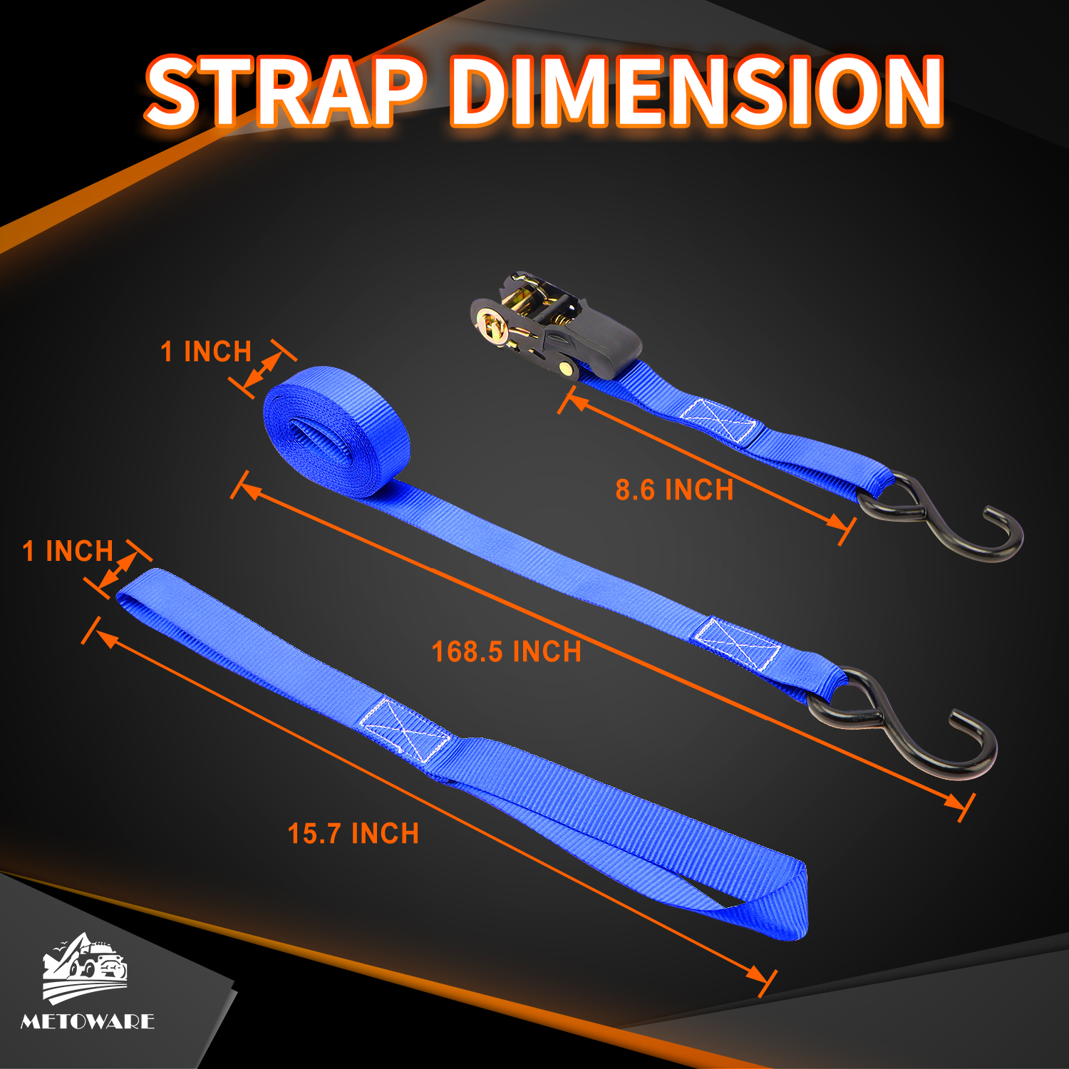 METOWARE Heavy Duty Ratchet Tie Down Straps (4-Pack) - 1 in x 15 Ft, Blue - Image 4
