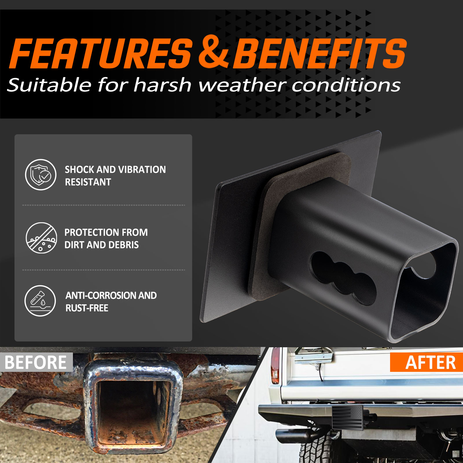 METOWARE Trailer Hitch Cover for 2" Receiver with 5/8" Hitch Lock - Image 4