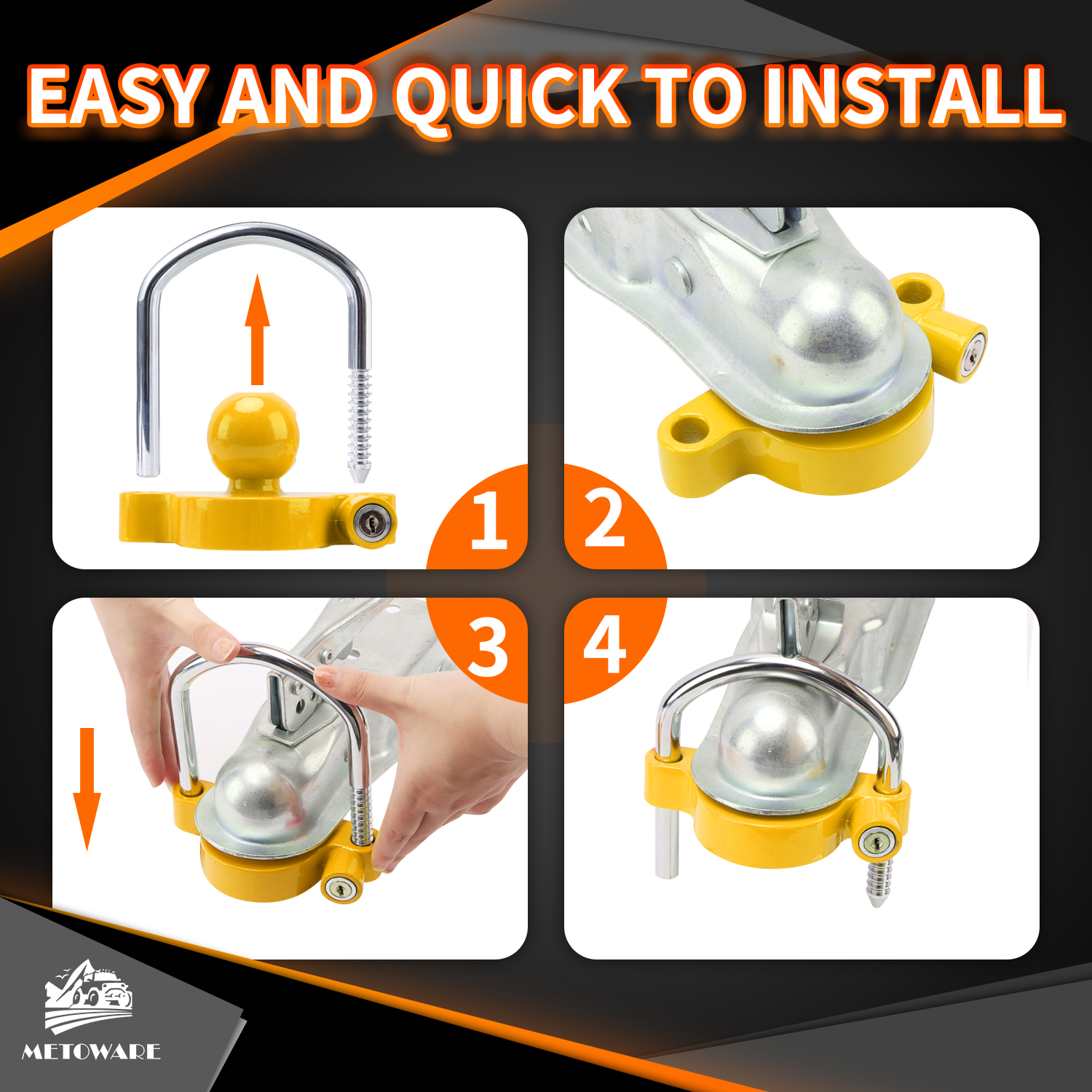 METOWARE Keyed Alike Trailer Coupler Lock,Trailer Hitch Locks, Yellow, 2PC - Image 5
