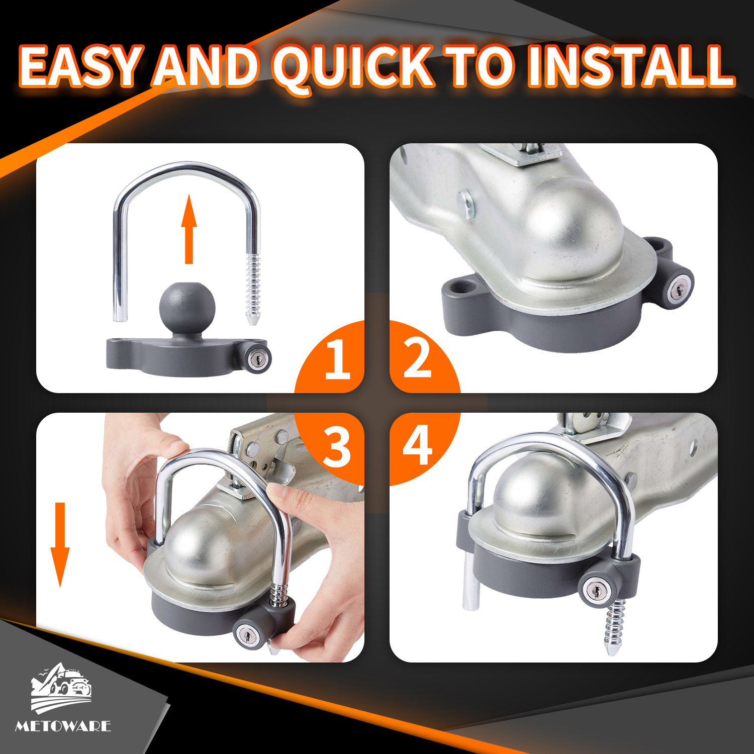 METOWARE Keyed AlikeTrailer Coupler Lock, Trailer Hitch Lock, Grey, 2PC - Image 5