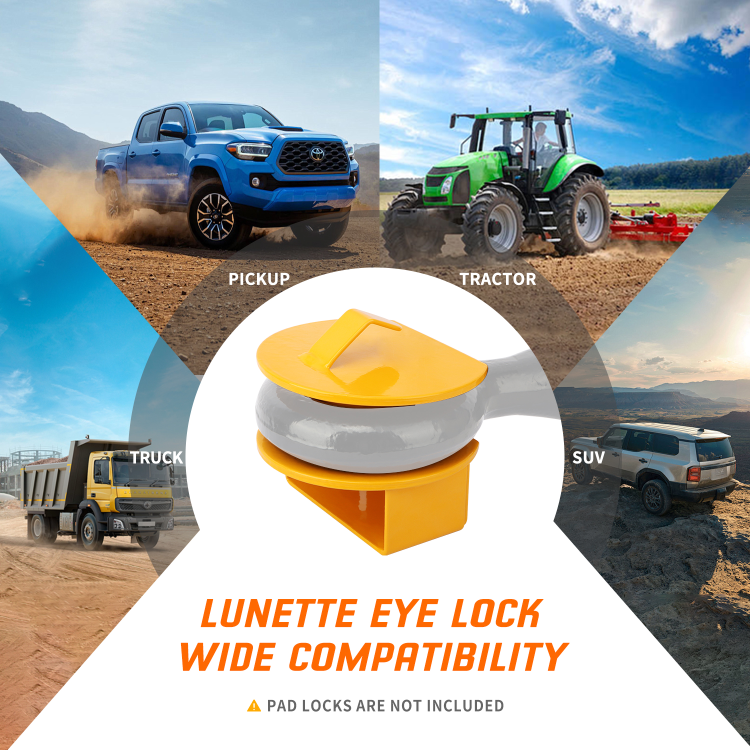 METOWARE Lunette Eye Lock for 2-1/2" to 3" Trailer Rings, Pintle Hitch Lock, Yellow - Image 6