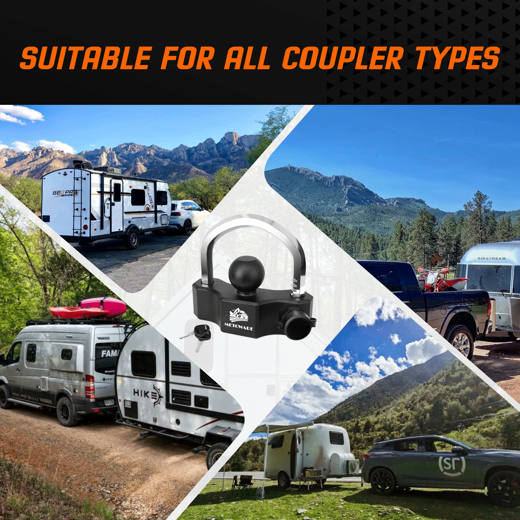 METOWARE Heavy-Duty Universal Trailer Coupler Lock Adjustable Trailer Lock, 2PC - Image 4