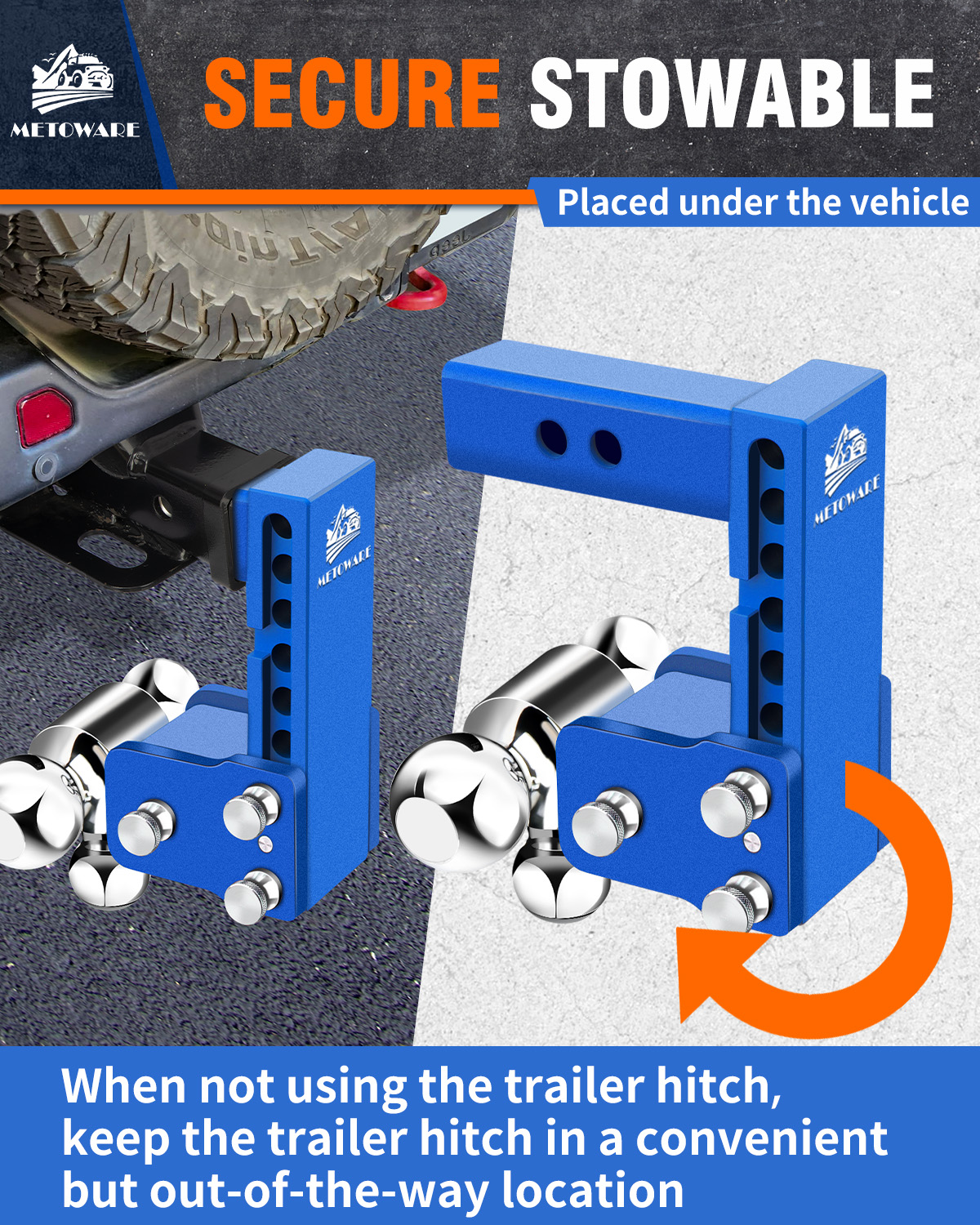 METOWARE Adjustable Trailer Hitch Fits 2" Receiver Tri-Ball, 6" Drop, 14K GTW, Blue - Image 6
