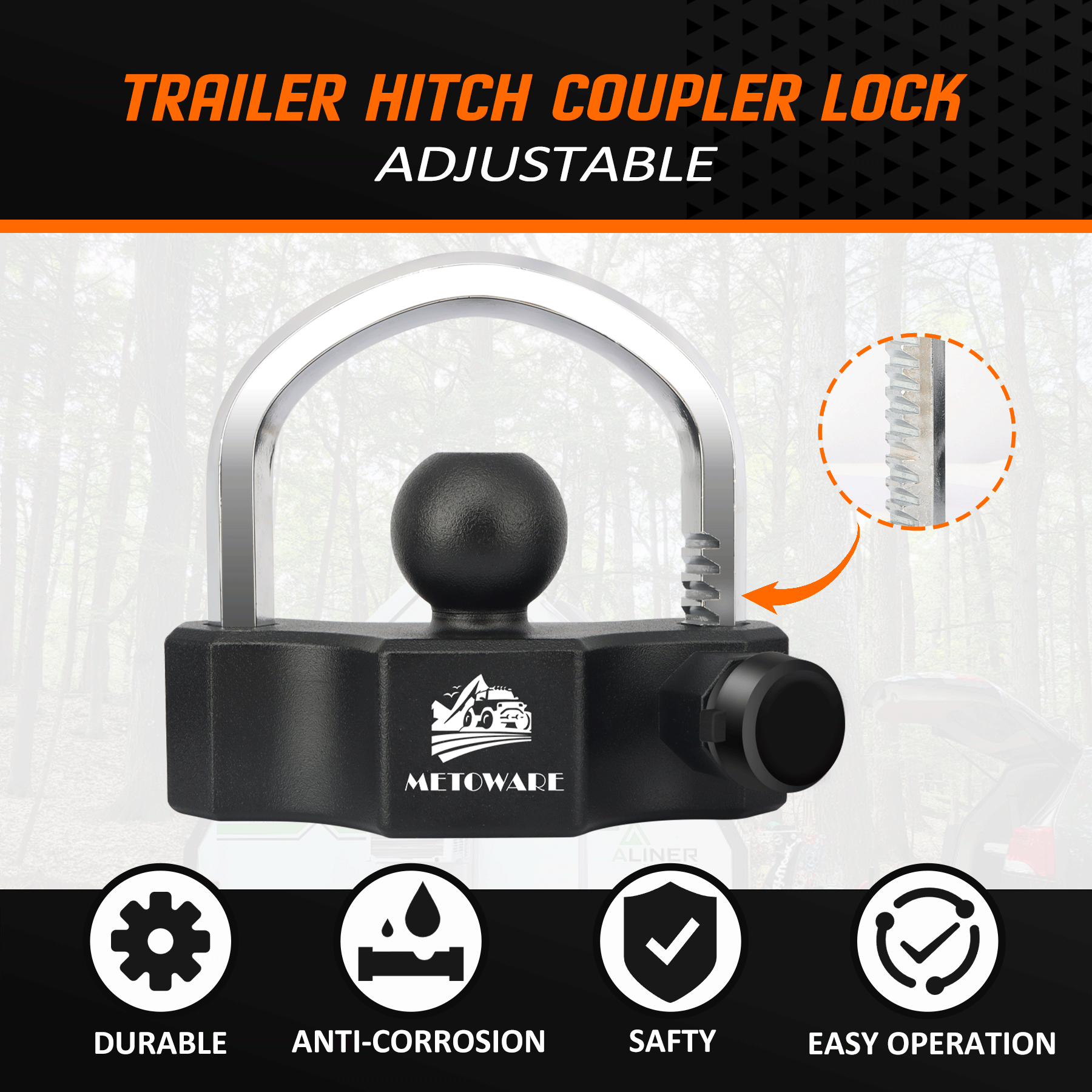 METOWARE Heavy-Duty Universal Trailer Coupler Lock Adjustable Trailer Lock - Image 6
