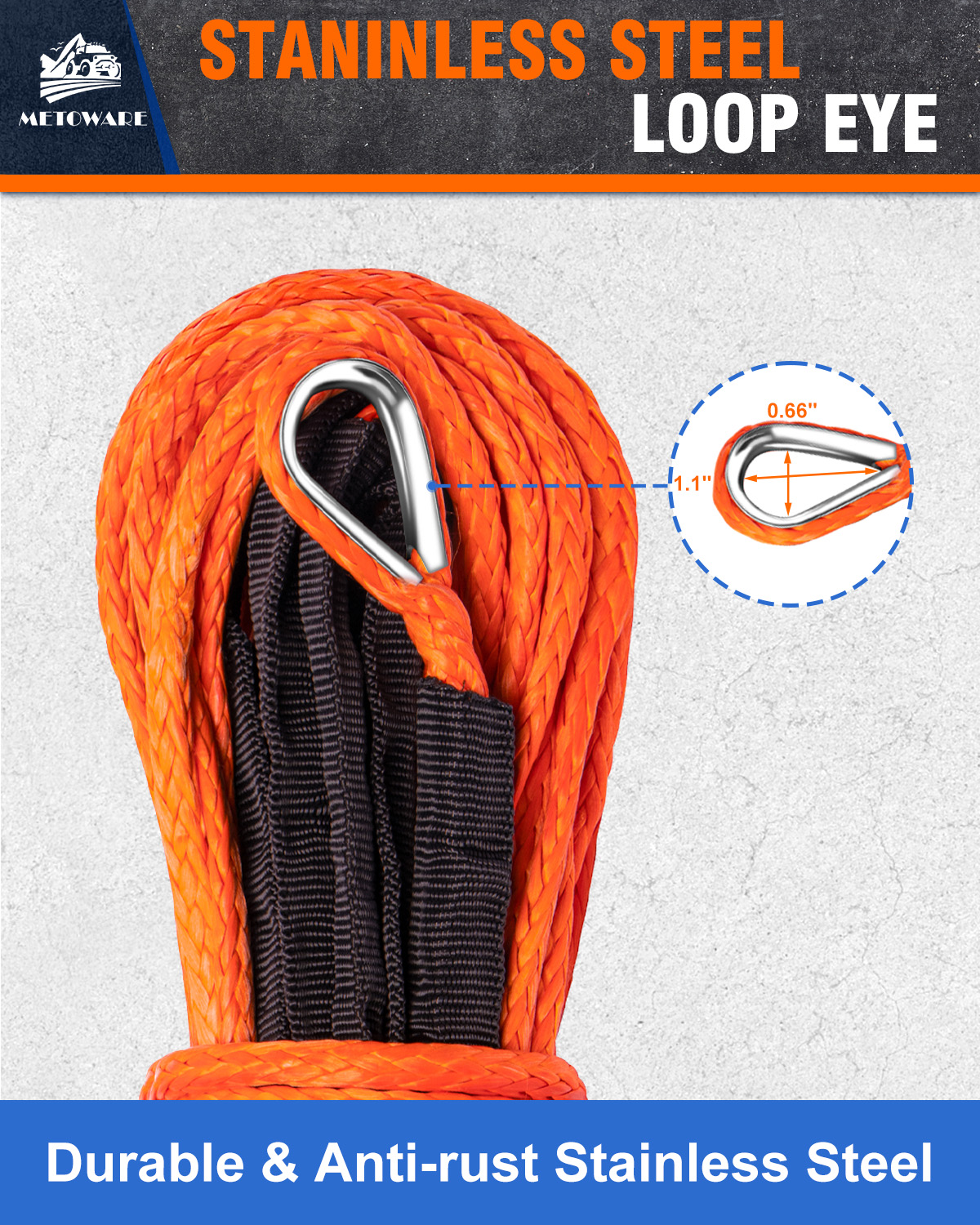 METOWARE Synthetic Winch Rope Kit 3/16" x 50ft 10000 LBS Break Strenght - Image 7