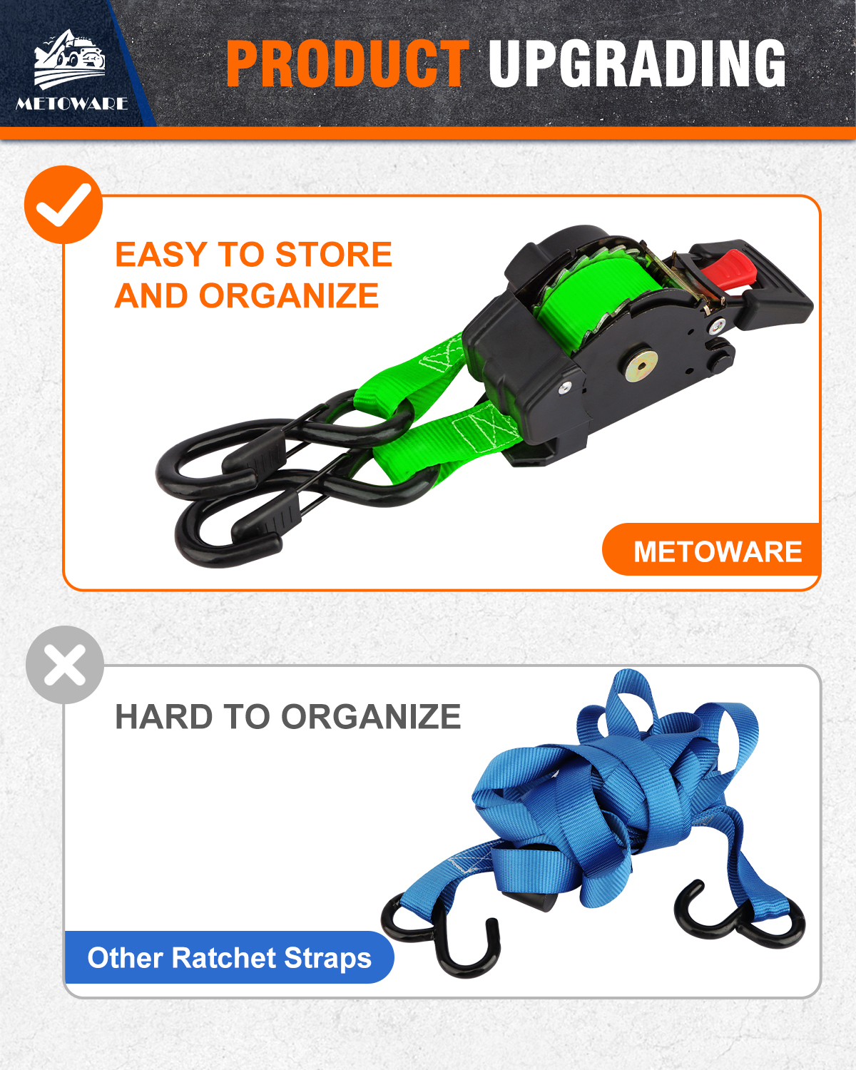 METOWARE Retractable Ratchet Straps (4-Pack) - 1 in x 10 Ft, Green - Image 7