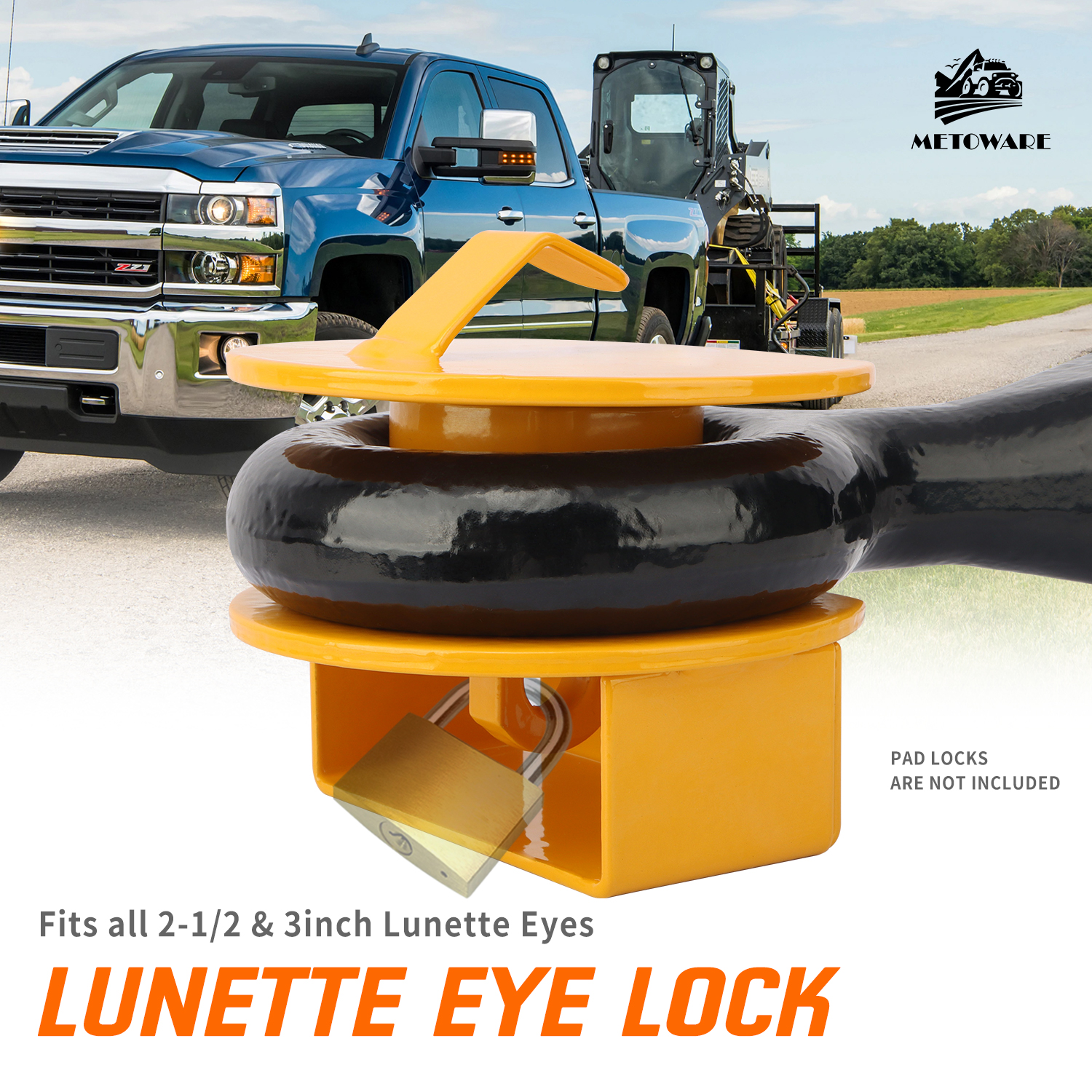 METOWARE Lunette Eye Lock for 2-1/2" to 3" Trailer Rings, Pintle Hitch Lock, Yellow - Image 7
