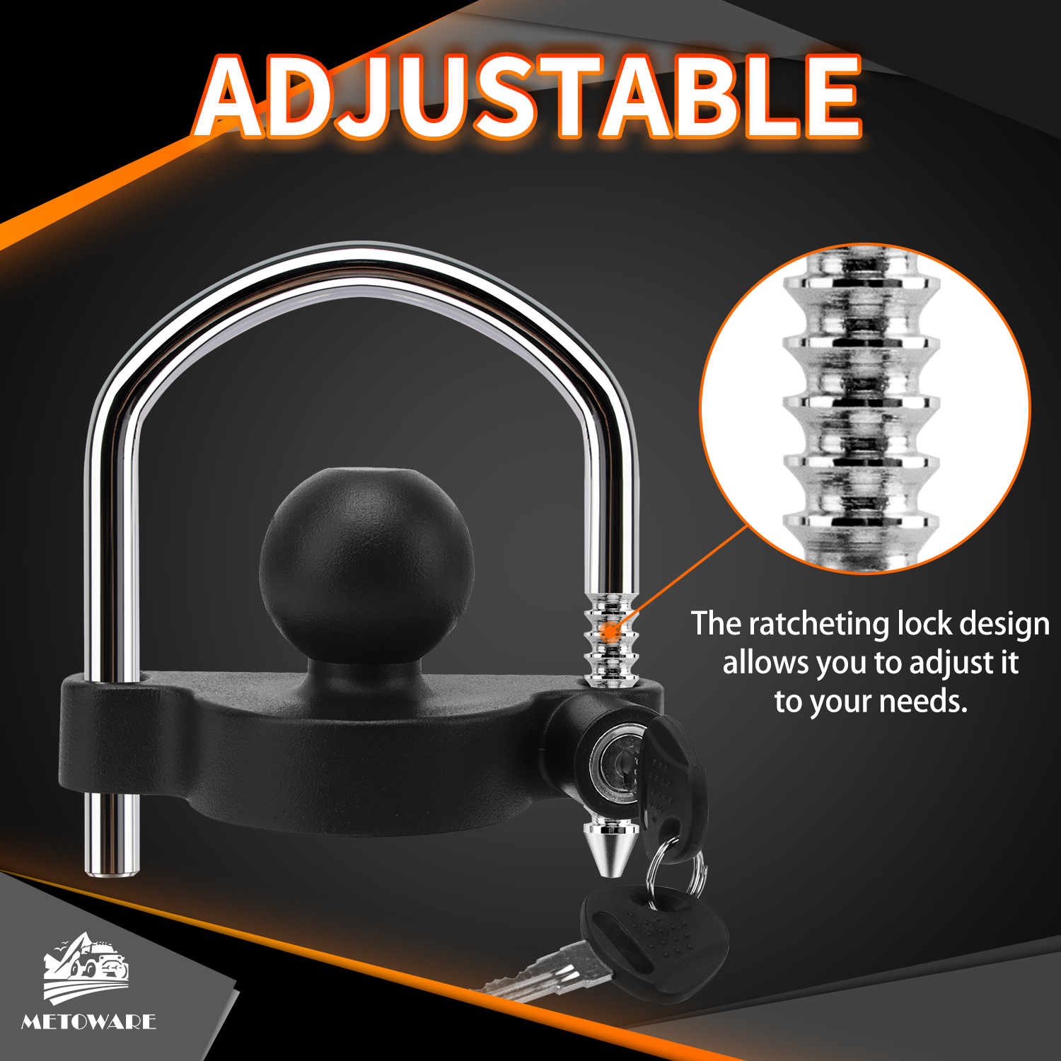 METOWARE Keyed Alike Trailer Coupler Lock, Trailer Hitch Lock, Black, 2PC - Image 6