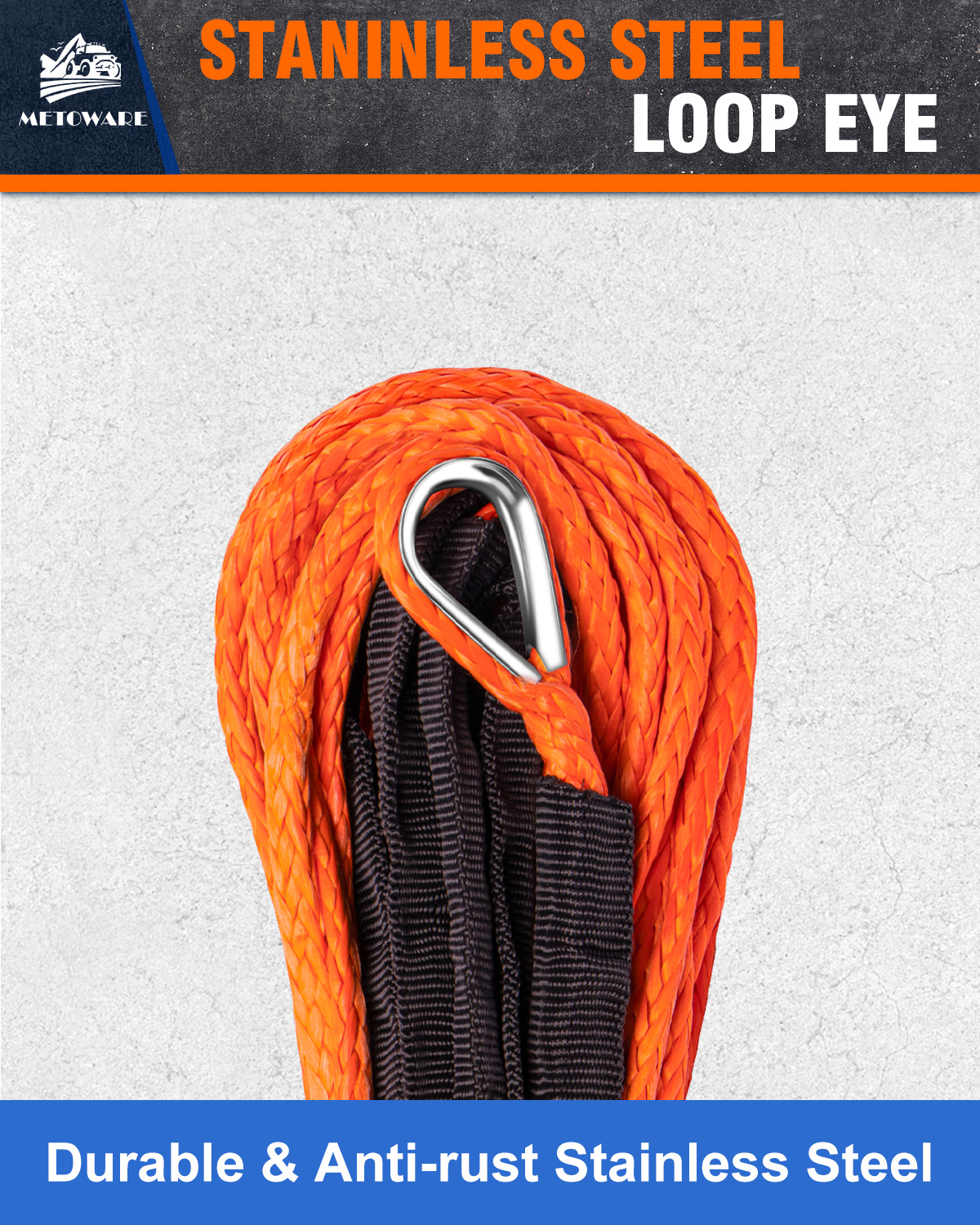 METOWARE Synthetic Winch Rope Kit 1/4" x 50ft 10000 LBS Break Strenght - Image 6