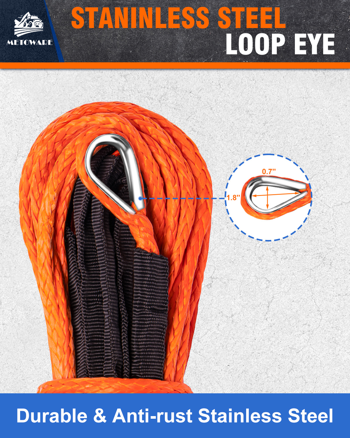 METOWARE Synthetic Winch Rope Kit 1/4" x 50ft 10000 LBS Break Strenght - Image 6