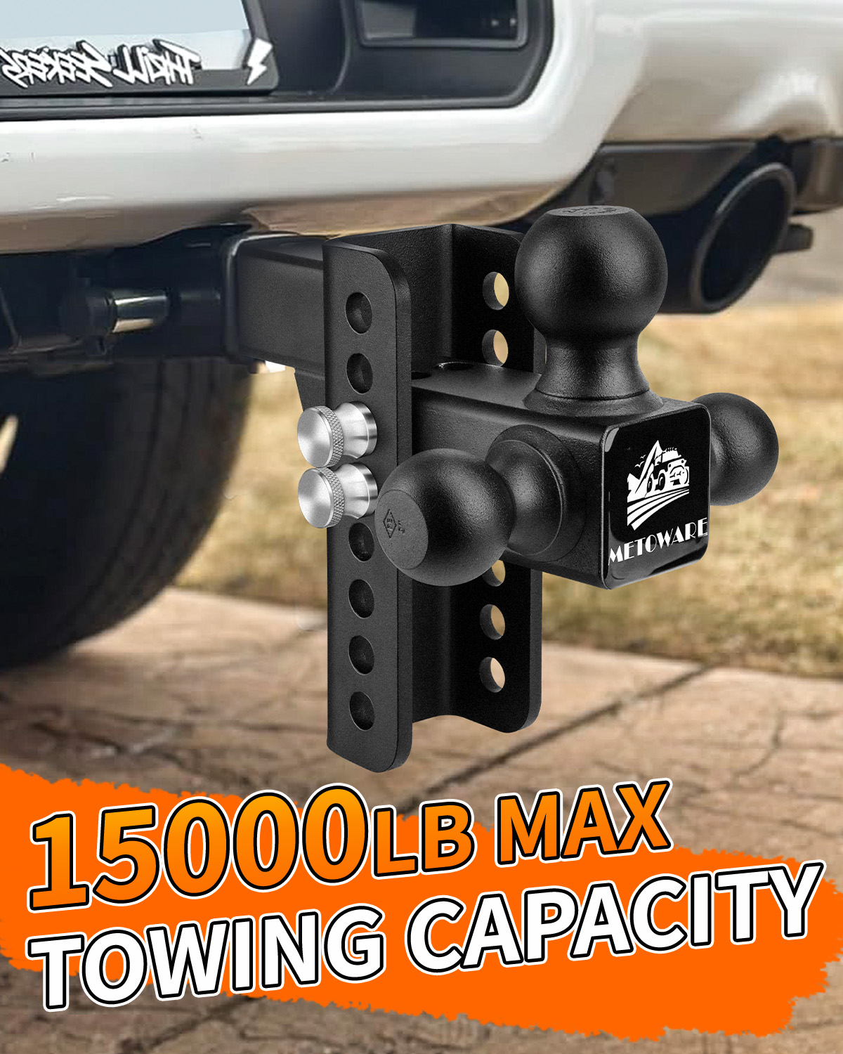 METOWARE Tri-Ball Trailer Hitch, Fits 2'' Receiver 6'' Drop/Rise 13.5K LBS - Image 2