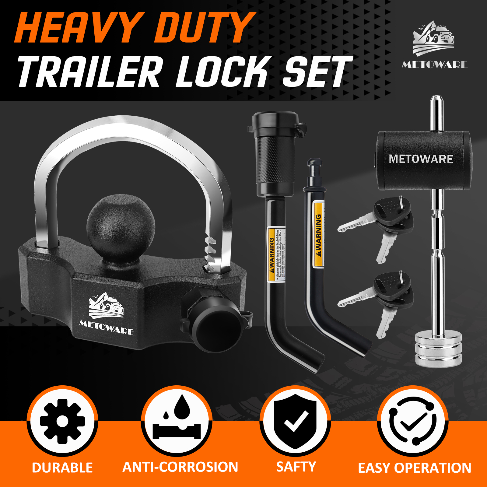 METOWARE Keyed Alike Trailer Coupler Lock Set, Heavy Duty Trailer Ball Lock - Image 7