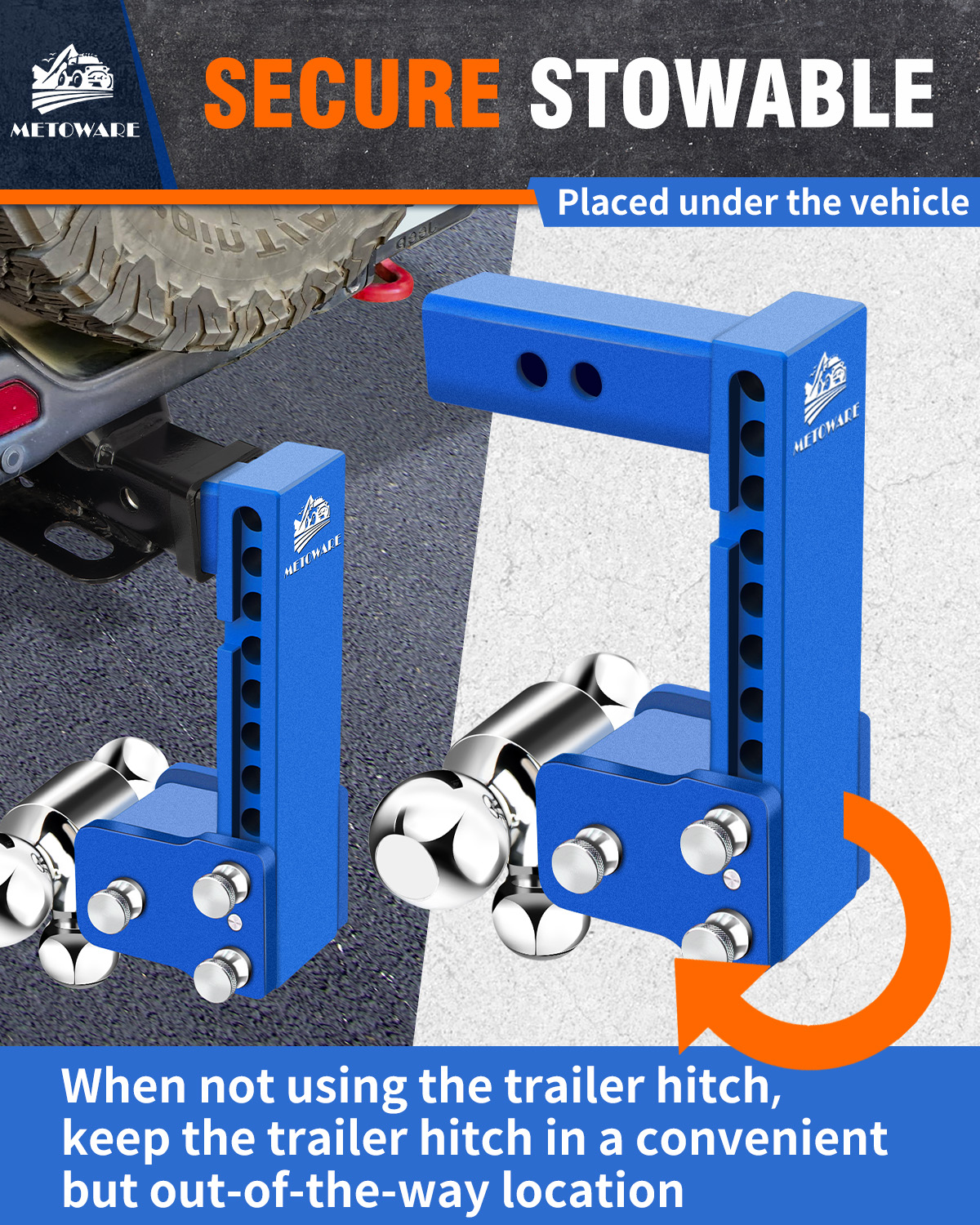 METOWARE Adjustable Trailer Hitch Fits 2" Receiver Tri-Ball 8" Drop 14K GTW, Blue - Image 3