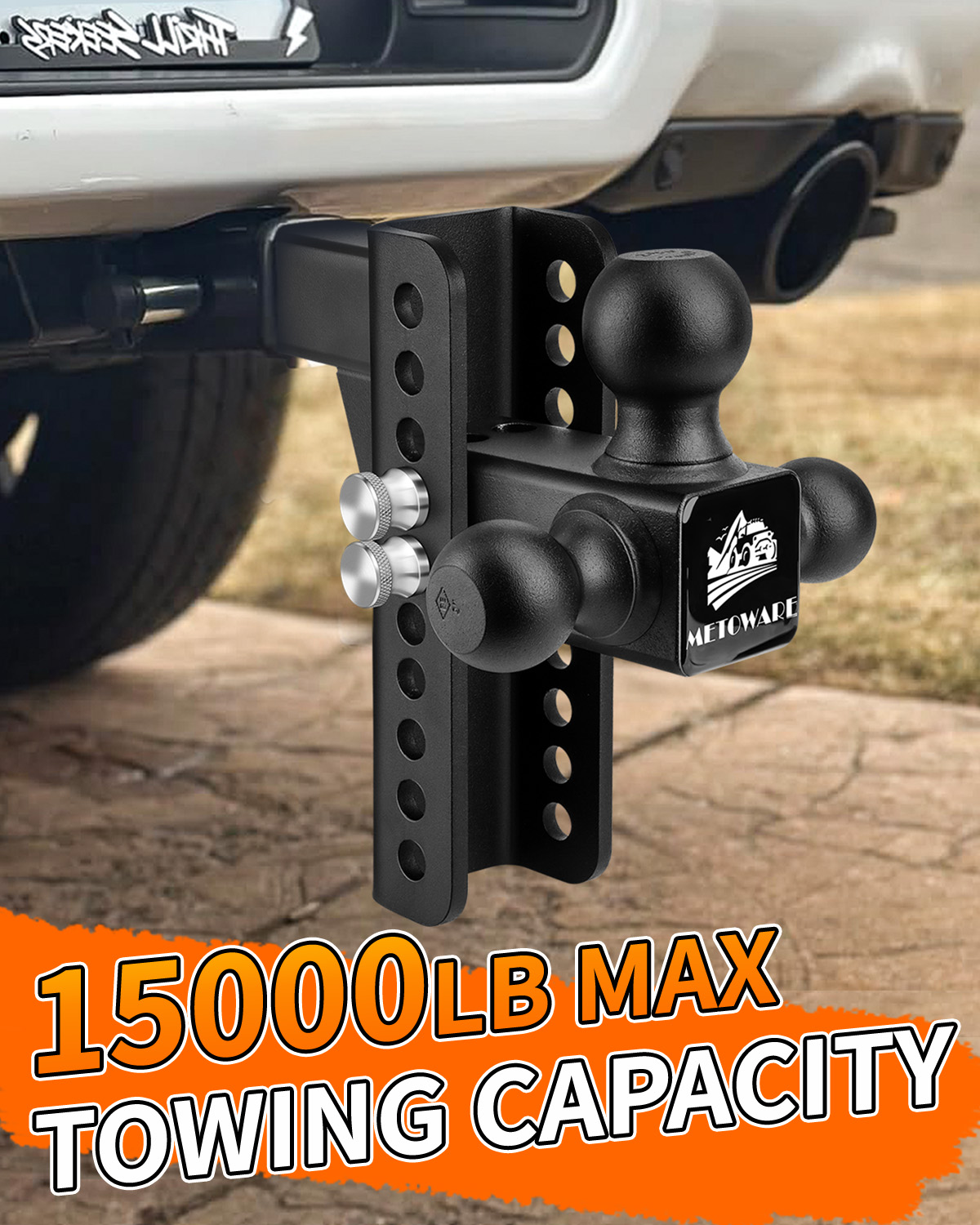METOWARE Tri-Ball Trailer Hitch, Fits 2'' Receiver 8'' Drop/Rise, 13.5K LBS - Image 2