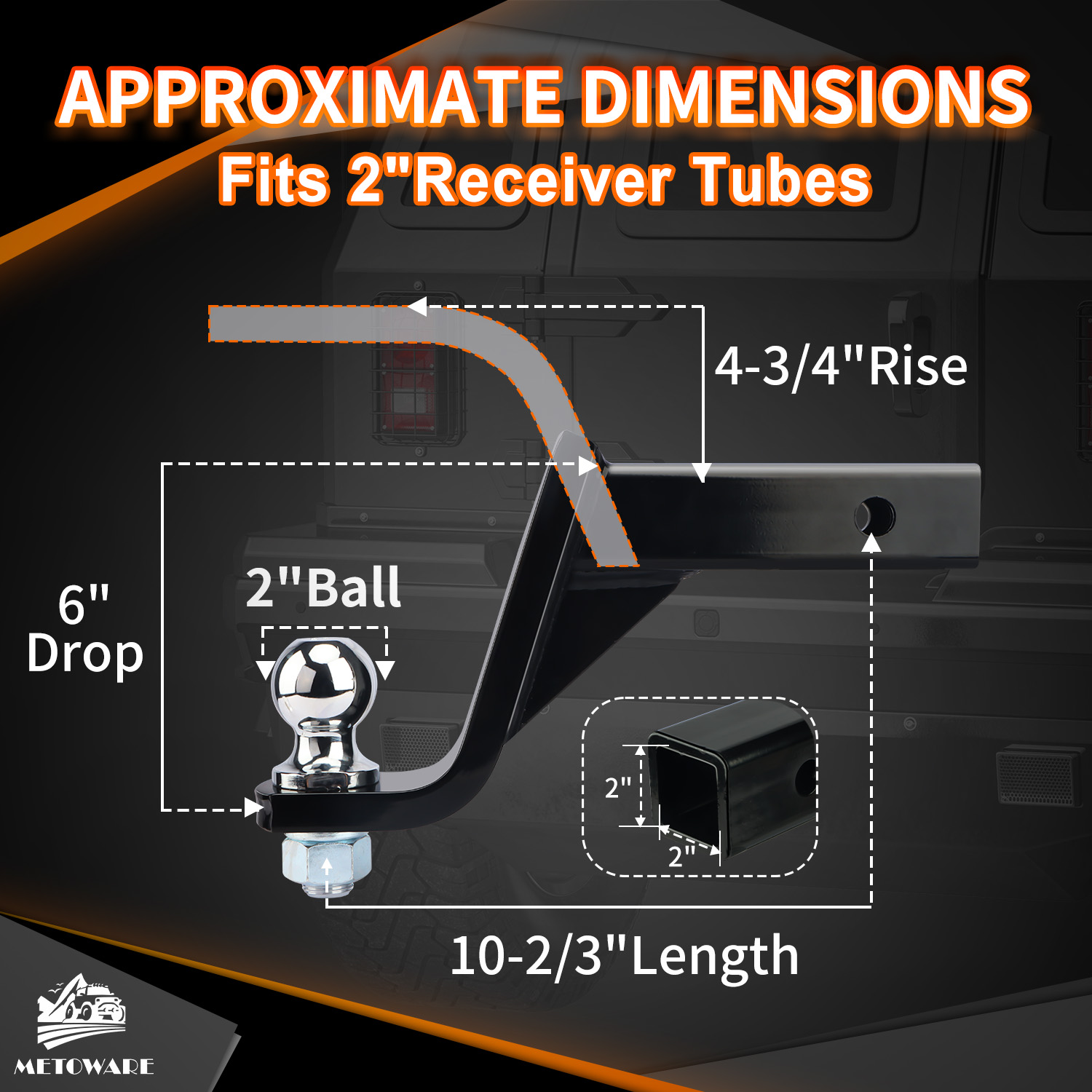 METOWARE Trailer Hitch Ball Mount, 6" Drop/Rise Fits 2" Receiver, 7500 lbs - Image 8