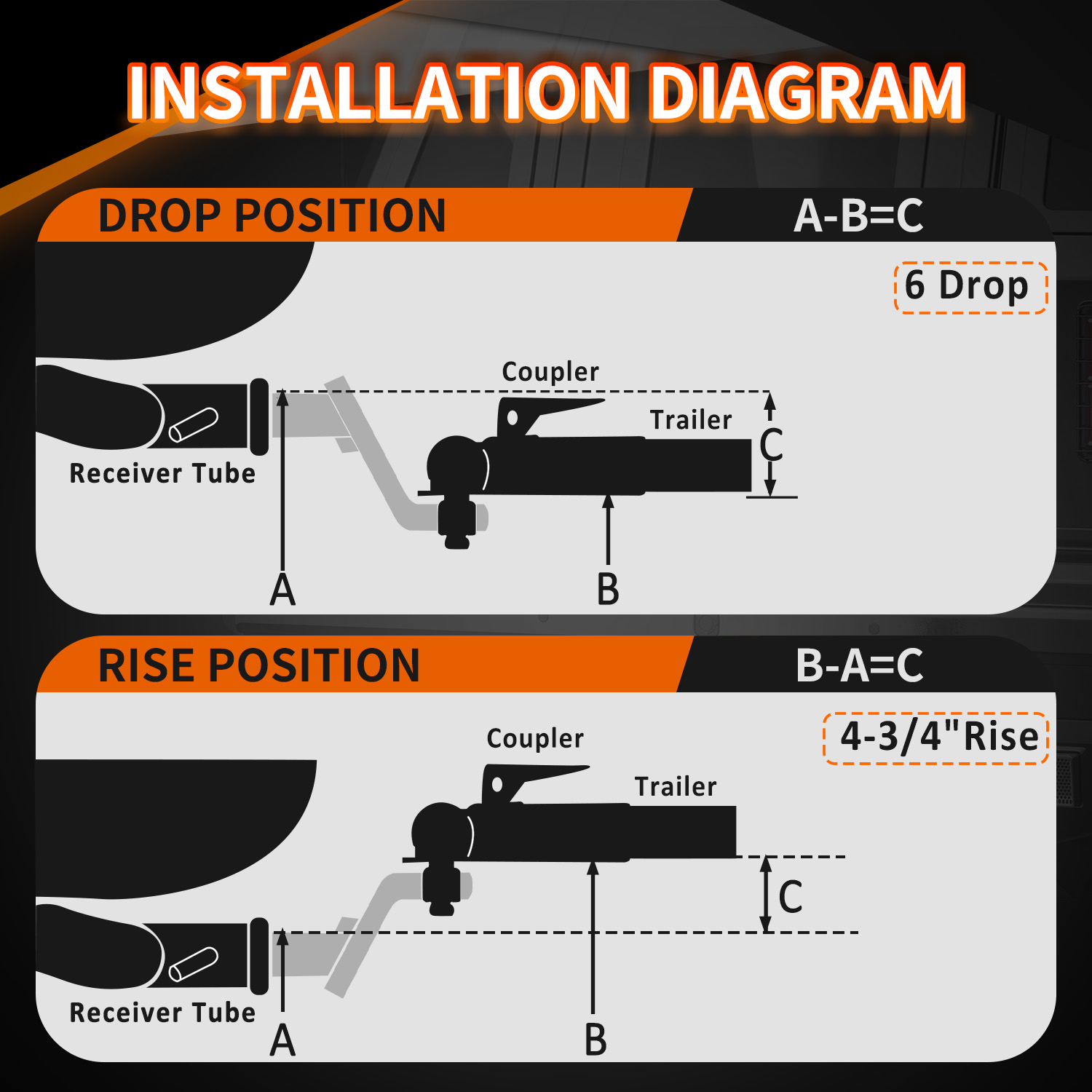 METOWARE Trailer Hitch Ball Mount, 6" Drop/Rise Fits 2" Receiver, 7500 lbs - Image 5