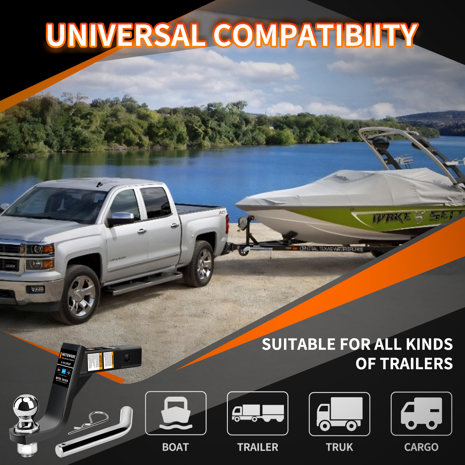 METOWARE Trailer Hitch Ball Mount, 6" Drop/Rise Fits 2" Receiver, 7500 lbs - Image 7