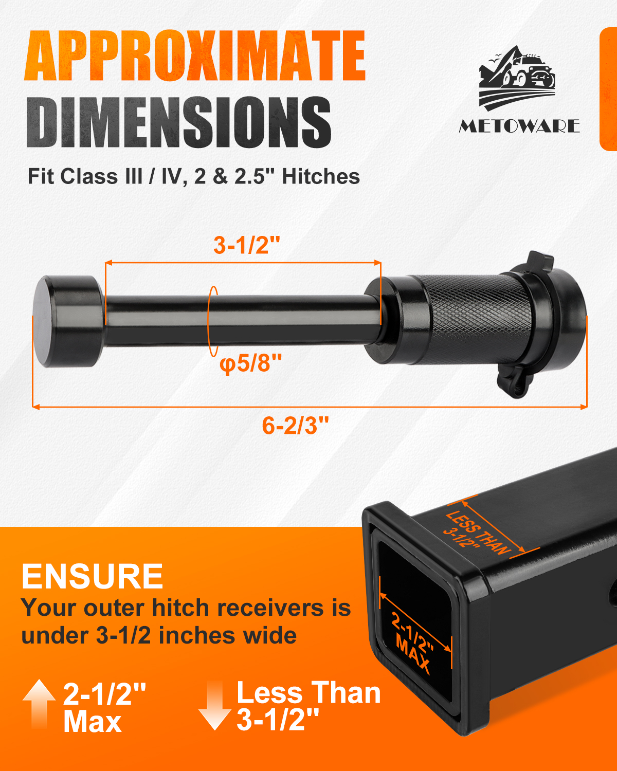 METOWARE Trailer Hitch Locks Fits Class III IV 2" 2.5" Receiver (2 Pack) Keyd Alike - Image 4