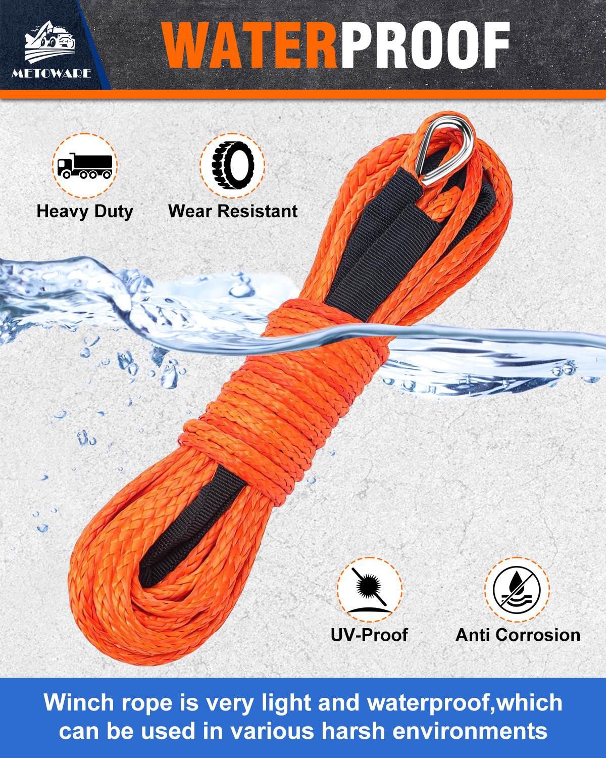 METOWARE Synthetic Winch Rope 3/16" x 50ft Winch Cable,8350 LBS - Image 2