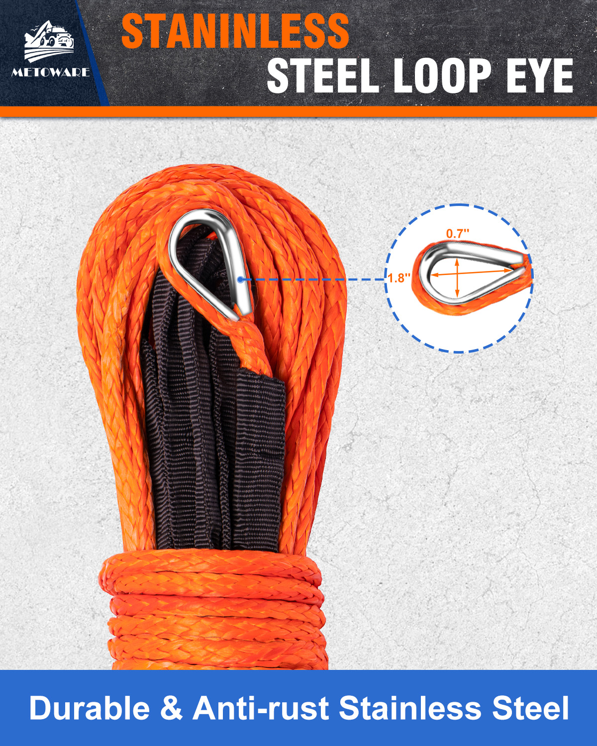 METOWARE Synthetic Winch Rope 1/4" x 50ft Winch Cable,10000 LBS - Image 5