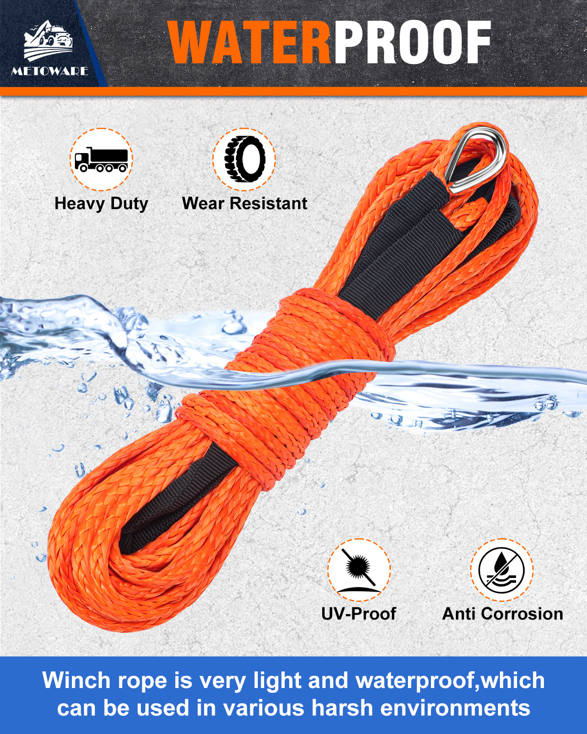 METOWARE Synthetic Winch Rope 1/4" x 50ft Winch Cable,10000 LBS - Image 2