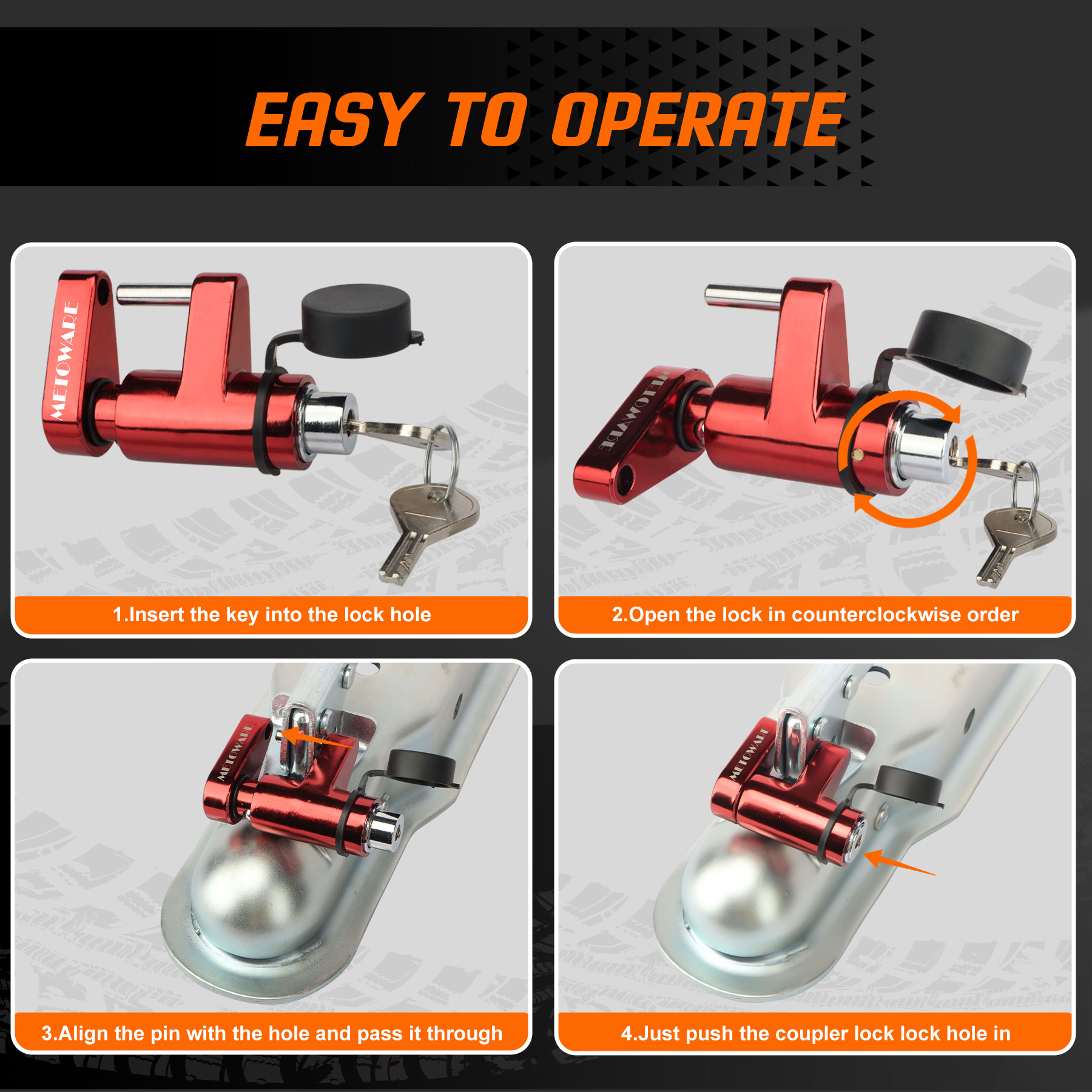 METOWARE Trailer Coupler Lock 1/4" Dia 3/4" Span Fits Latch Coupler, 1 Pack - Image 4