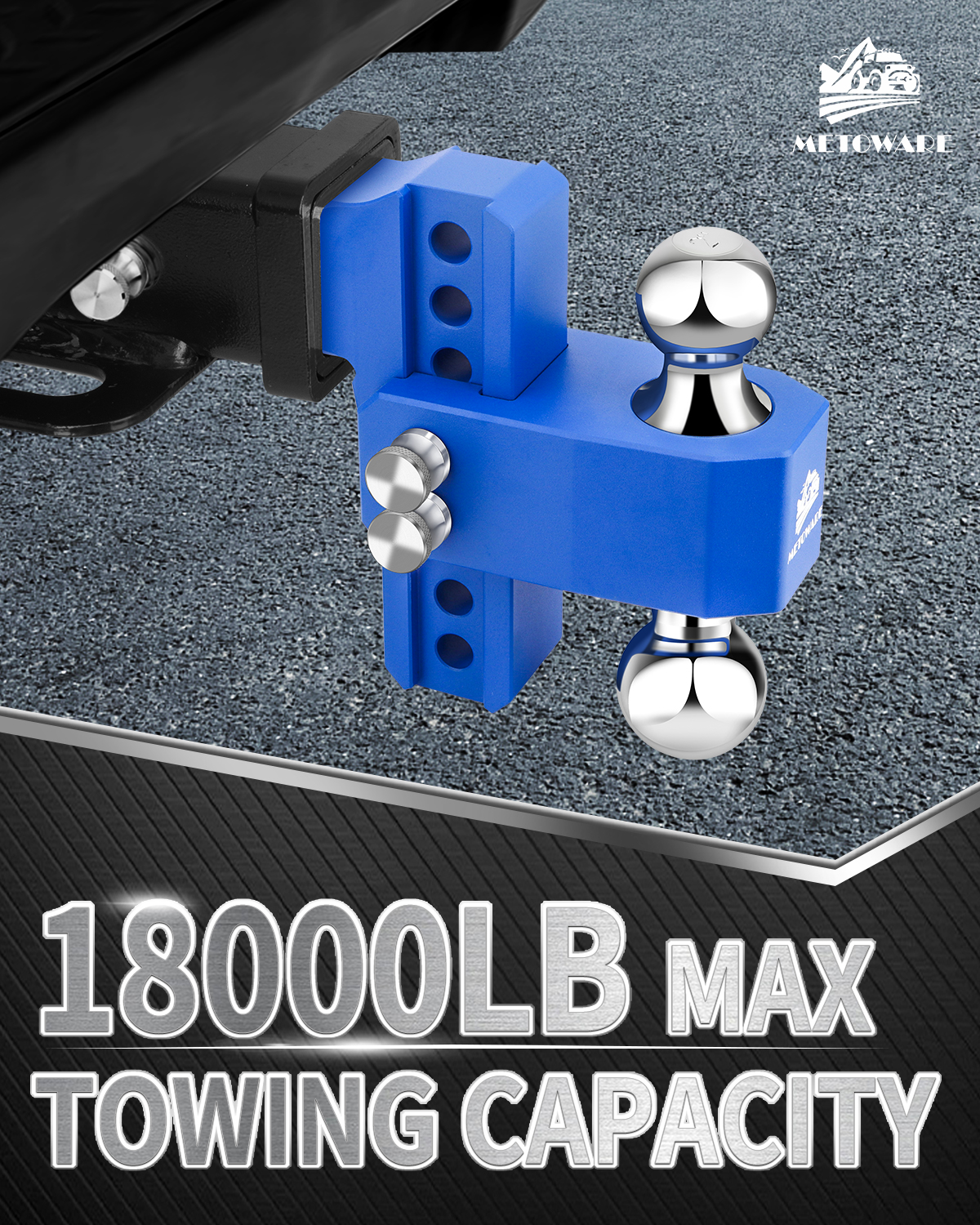 METOWARE Aluminum Adjustable Trailer Hitch, Fits 2.5'' Receiver, 6'' Drop, Blue - Image 2