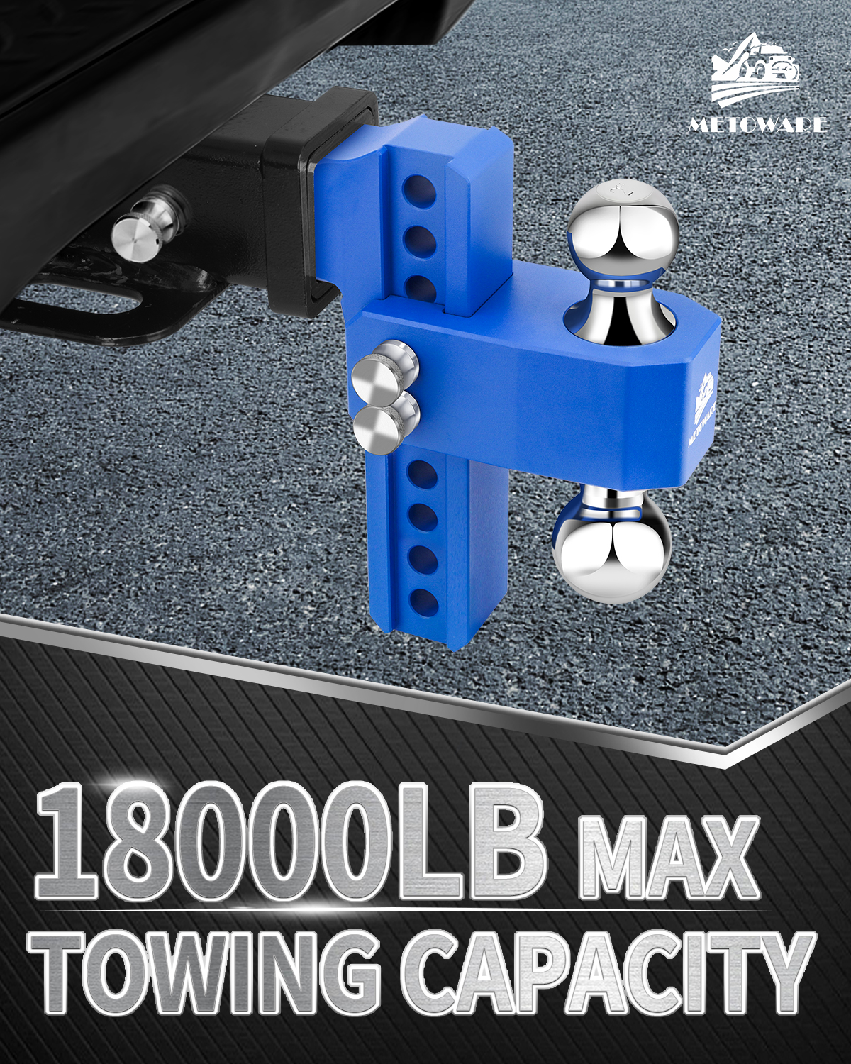 METOWARE Aluminum Adjustable Trailer Hitch, Fits 2.5'' Receiver, 8'' Drop, Blue - Image 2