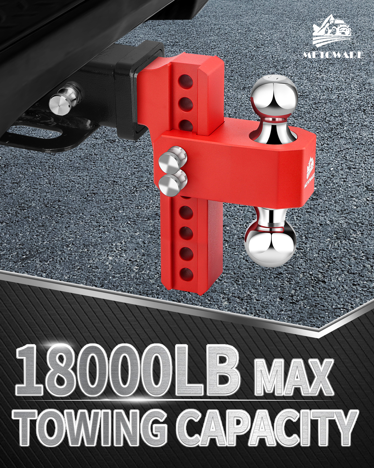 METOWARE Aluminum Adjustable Trailer Hitch, Fits 2.5'' Receiver, 8'' Drop, Red - Image 2