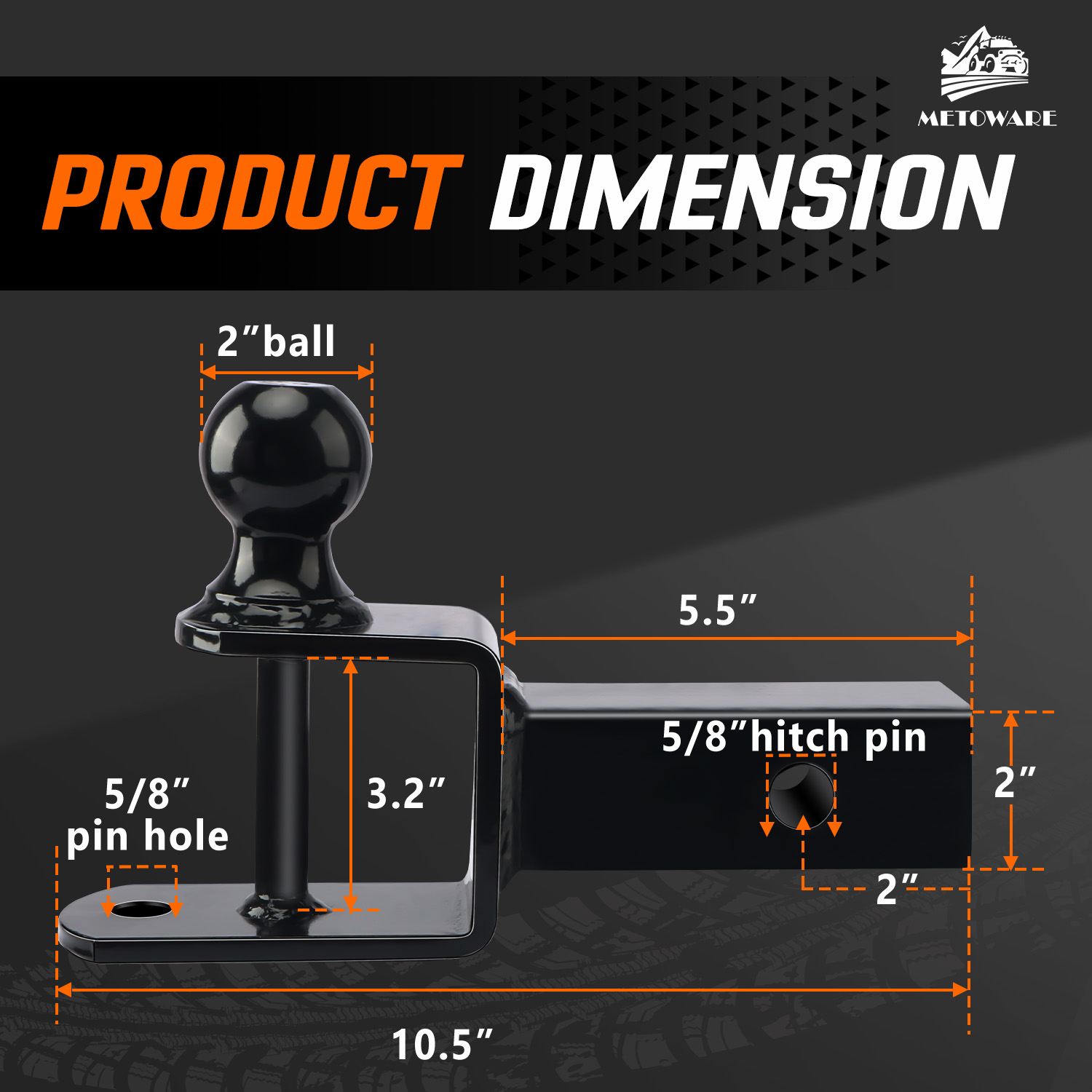 METOWARE ATV/UTV Trailer Hitch 3-in-1 Towing Ball Mount, Fit 2'' Receiver - Image 2
