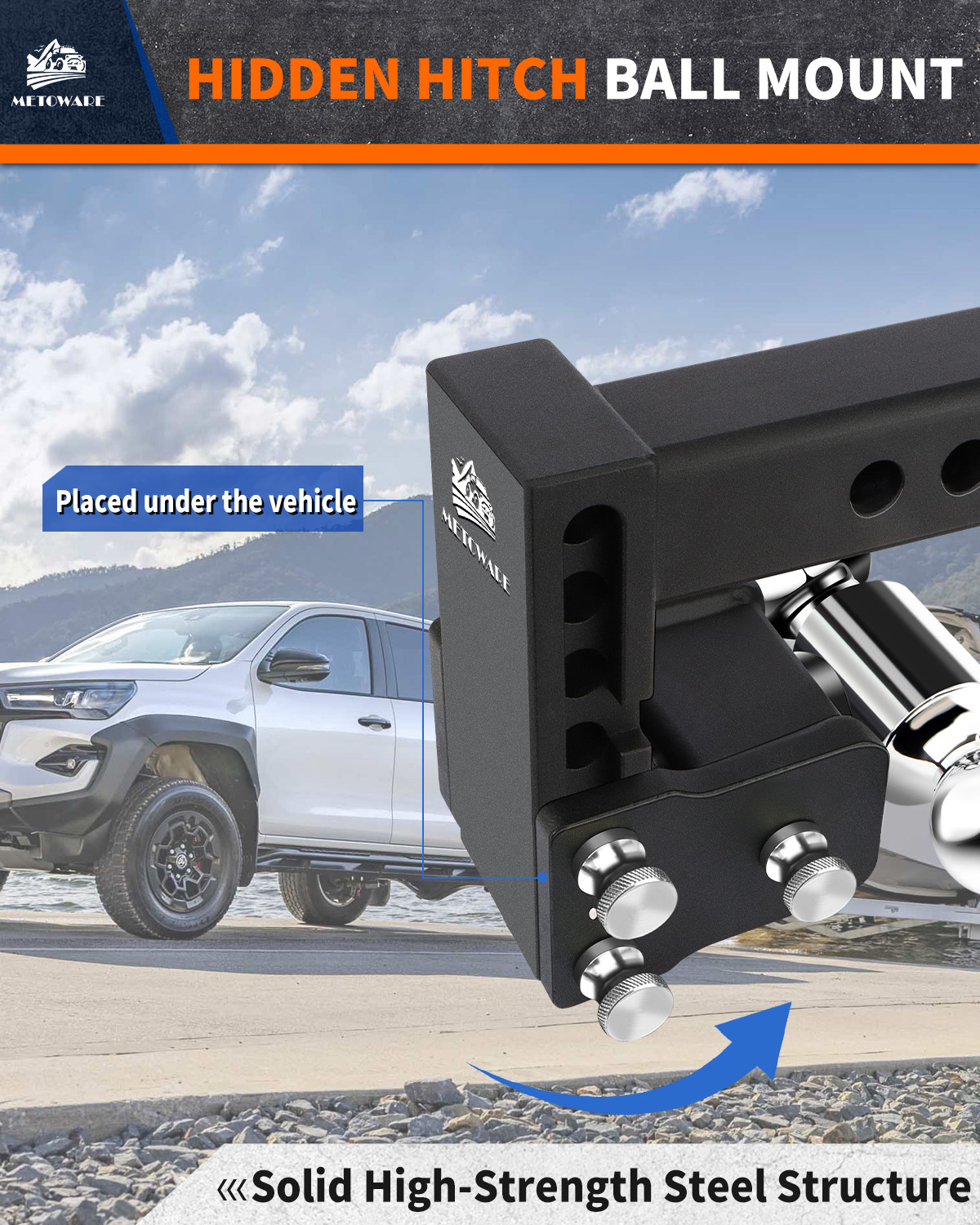 METOWARE Adjustable Trailer Hitch for 2.5" Receiver, 4'' Drop, 18K GTW - Image 3