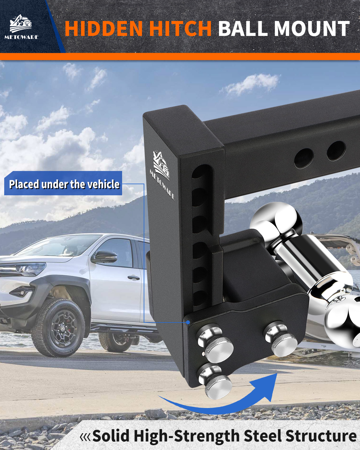 METOWARE Adjustable Trailer Hitch for 2.5" Receiver, 6" Drop/Rise - Image 3