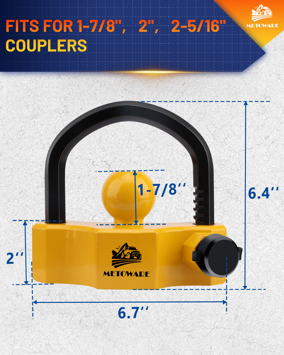 METOWARE Heavy-Duty Universal Trailer Coupler Lock Adjustable Trailer Lock, Yellow - Image 2