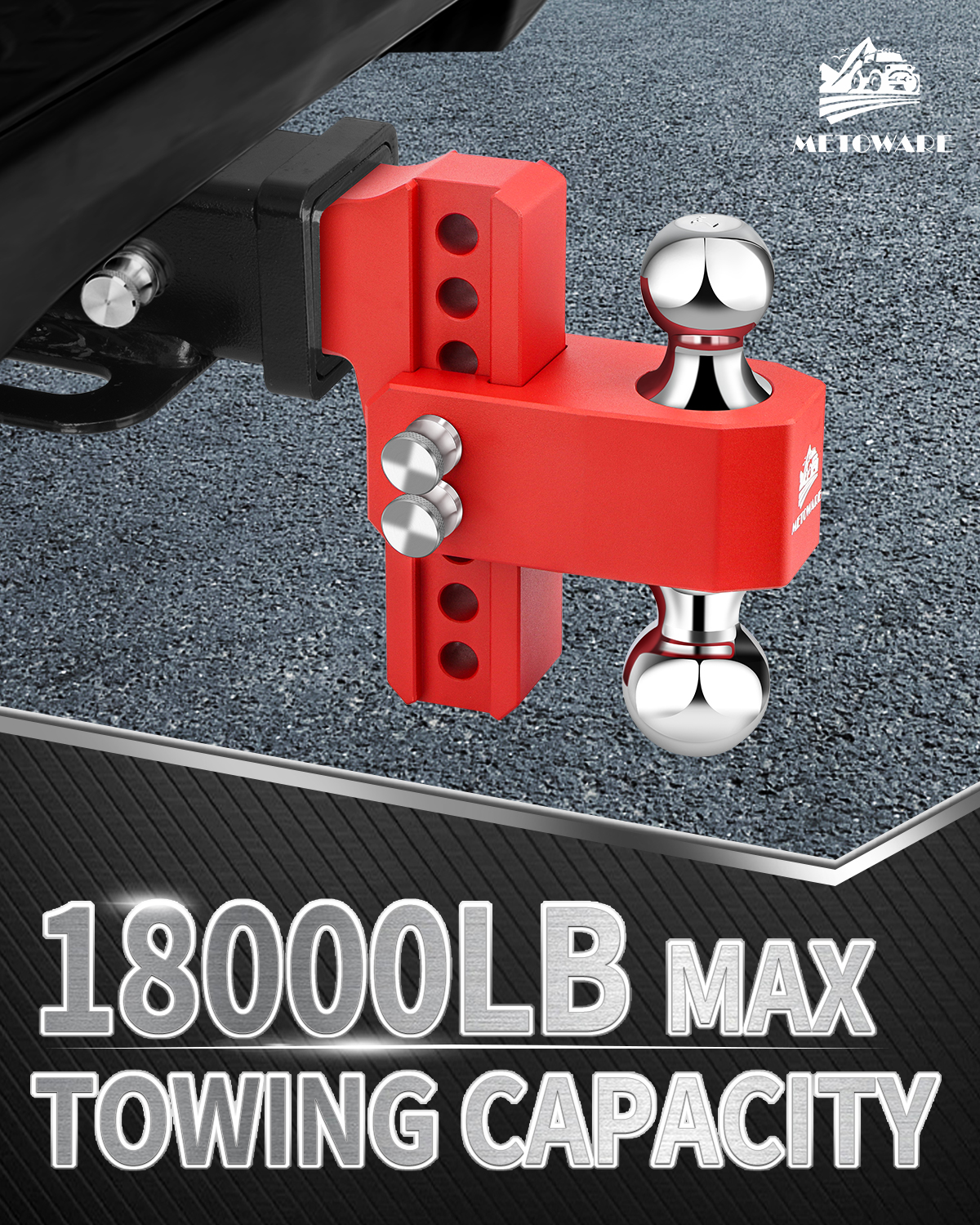 METOWARE Aluminum Adjustable Trailer Hitch, Fits 2.5'' Receiver, 6'' Drop, Red - Image 2