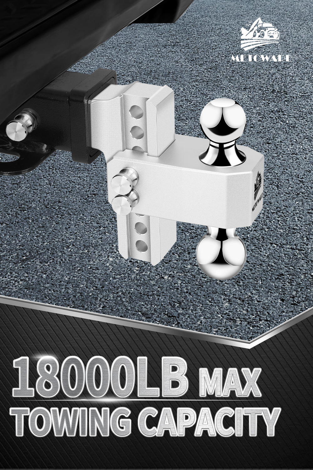 METOWARE 2.5'' Aluminum Adjustable Trailer Hitch, 6'' Drop/Rise, 18K GTW, Silver - Image 2