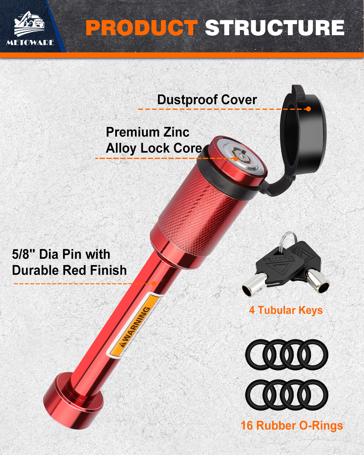 METOWARE Trailer Hitch Lock Fits Class III/IV, 2", 2-1/2" Hitch Receive Red (2 Pack) - Image 4