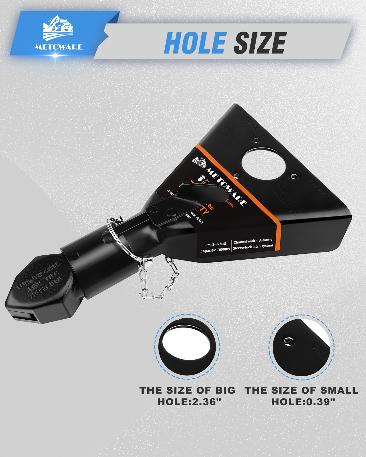 METOWARE 2" A-Frame Trailer Coupler, Fits 2" Hitch Ball, 7,000lbs Capacity - Image 7