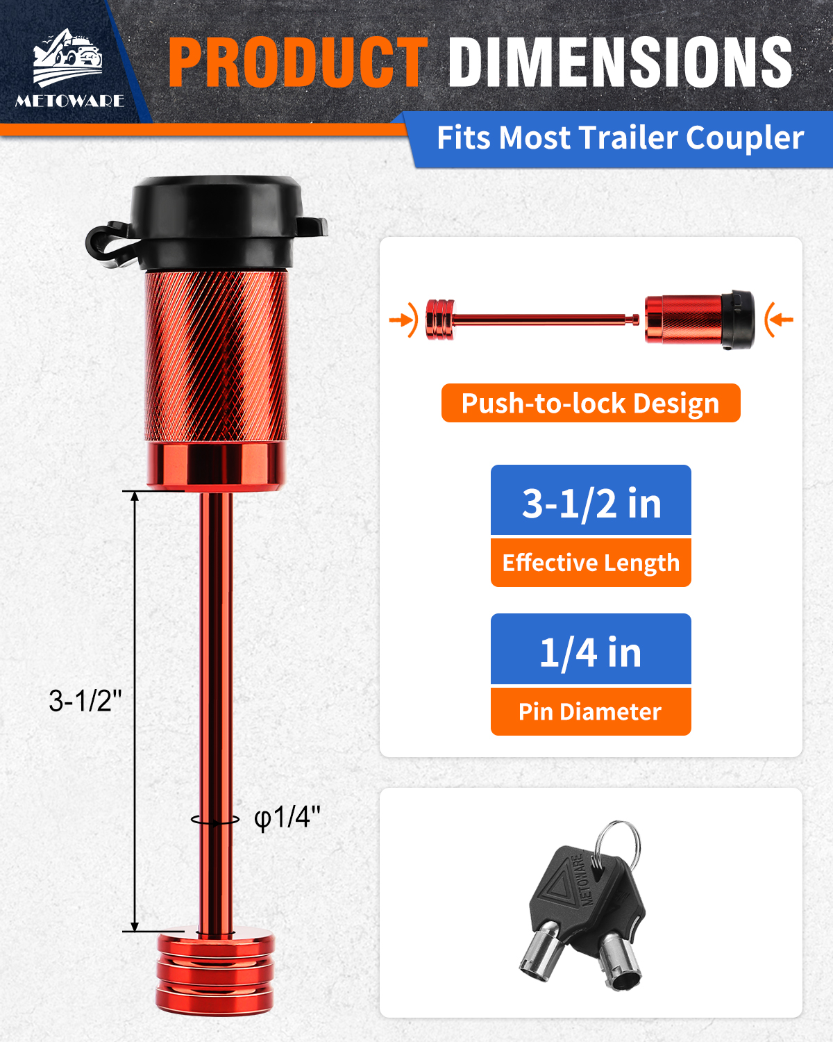 METOWARE Trailer Tongue Coupler Lock 1/4" Dia, 3-1/2" Span, Trailer Lock Red - Image 2