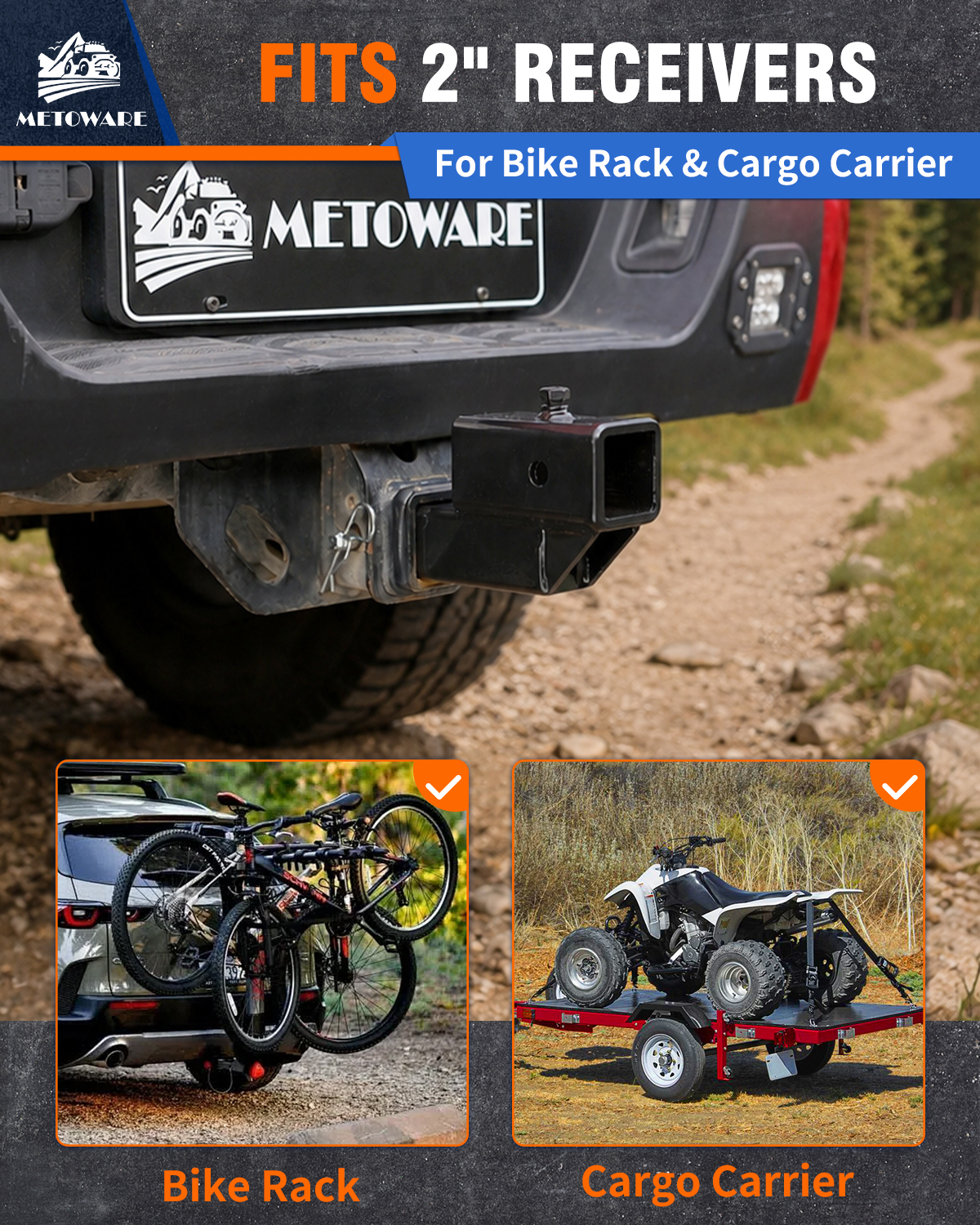 METOWARE Trailer Hitch Extender Fits 2" Receiver 2" Drop/Rise 7500 LBS GTW - Image 2