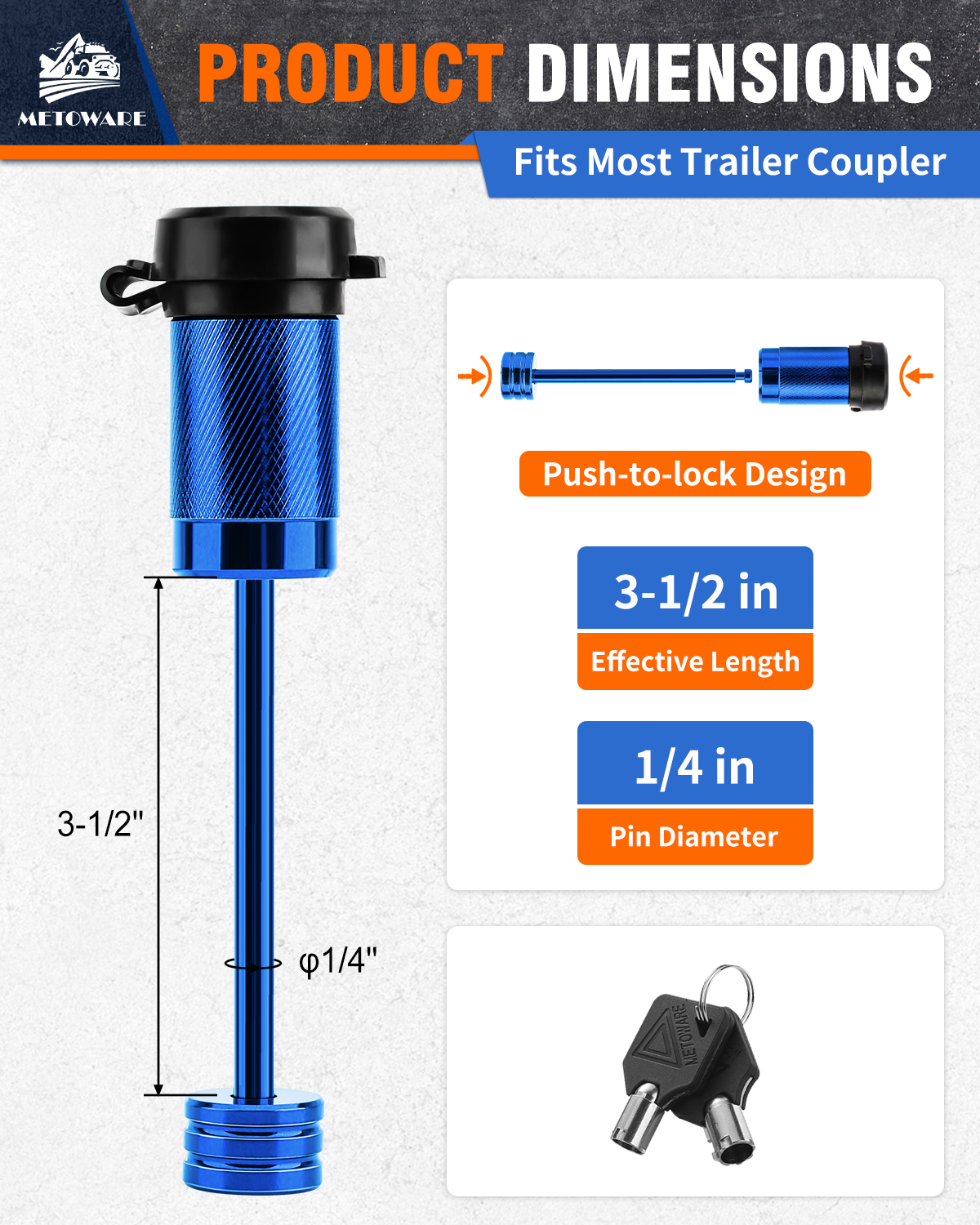 METOWARE Trailer Tongue Coupler Lock 1/4" Dia, 3-1/2" Span, Trailer Lock Blue - Image 2