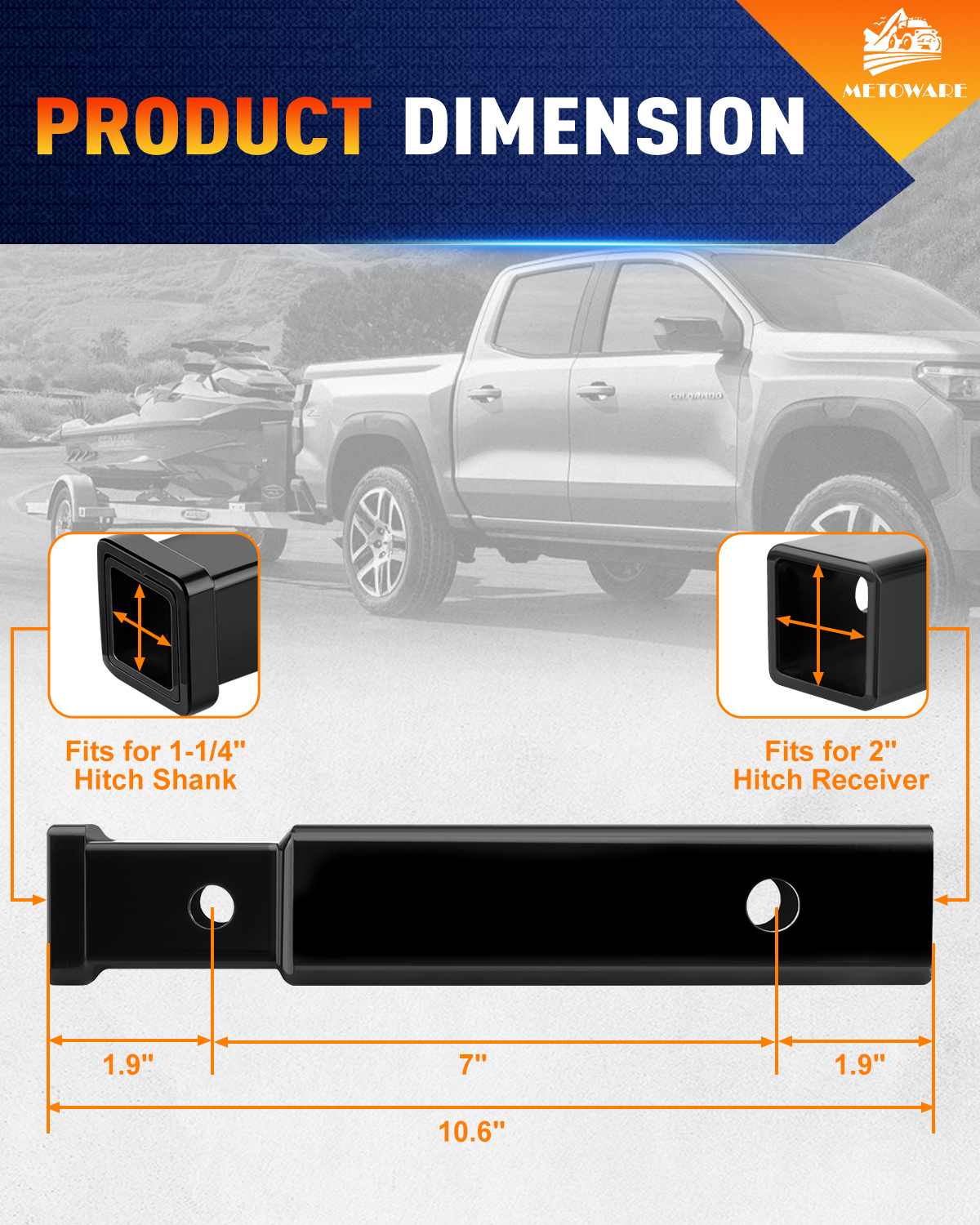 METOWARE 3,500 lbs Trailer Hitch Receiver Adapter Reducer, 2 to 1-1/4 Inch - Image 2
