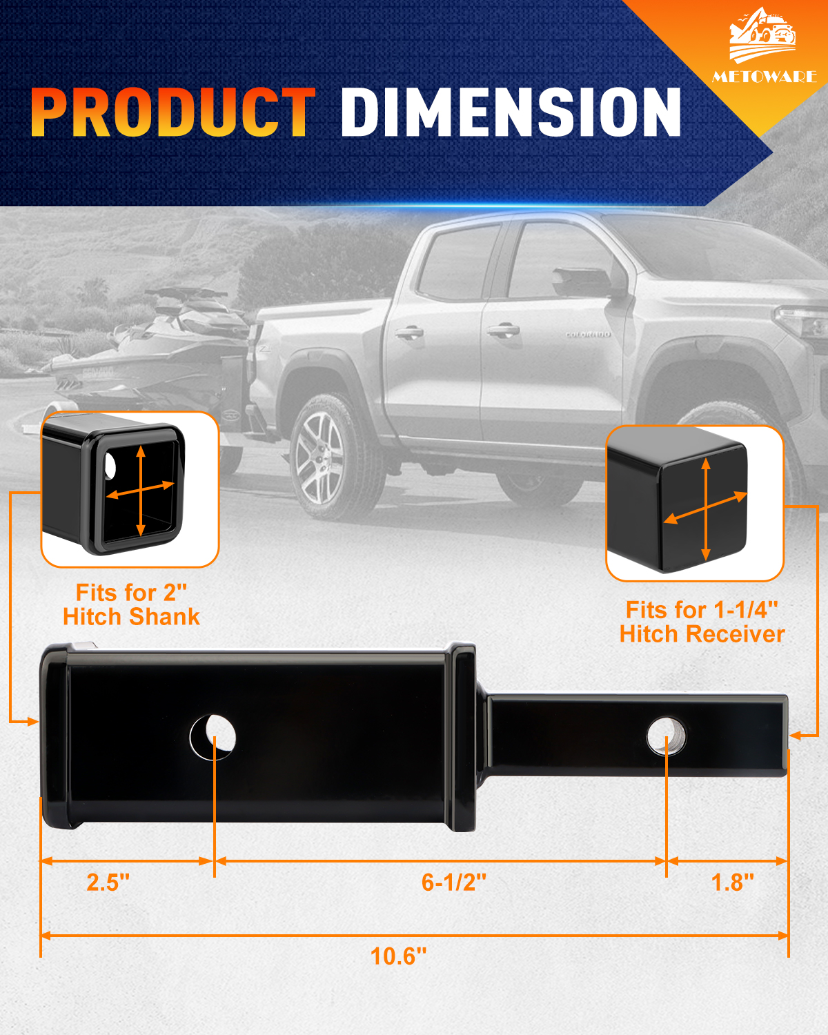 METOWARE 3,500 lbs Trailer Hitch Receiver Adapter Reducer, 1-1/4 to 2 Inch - Image 2