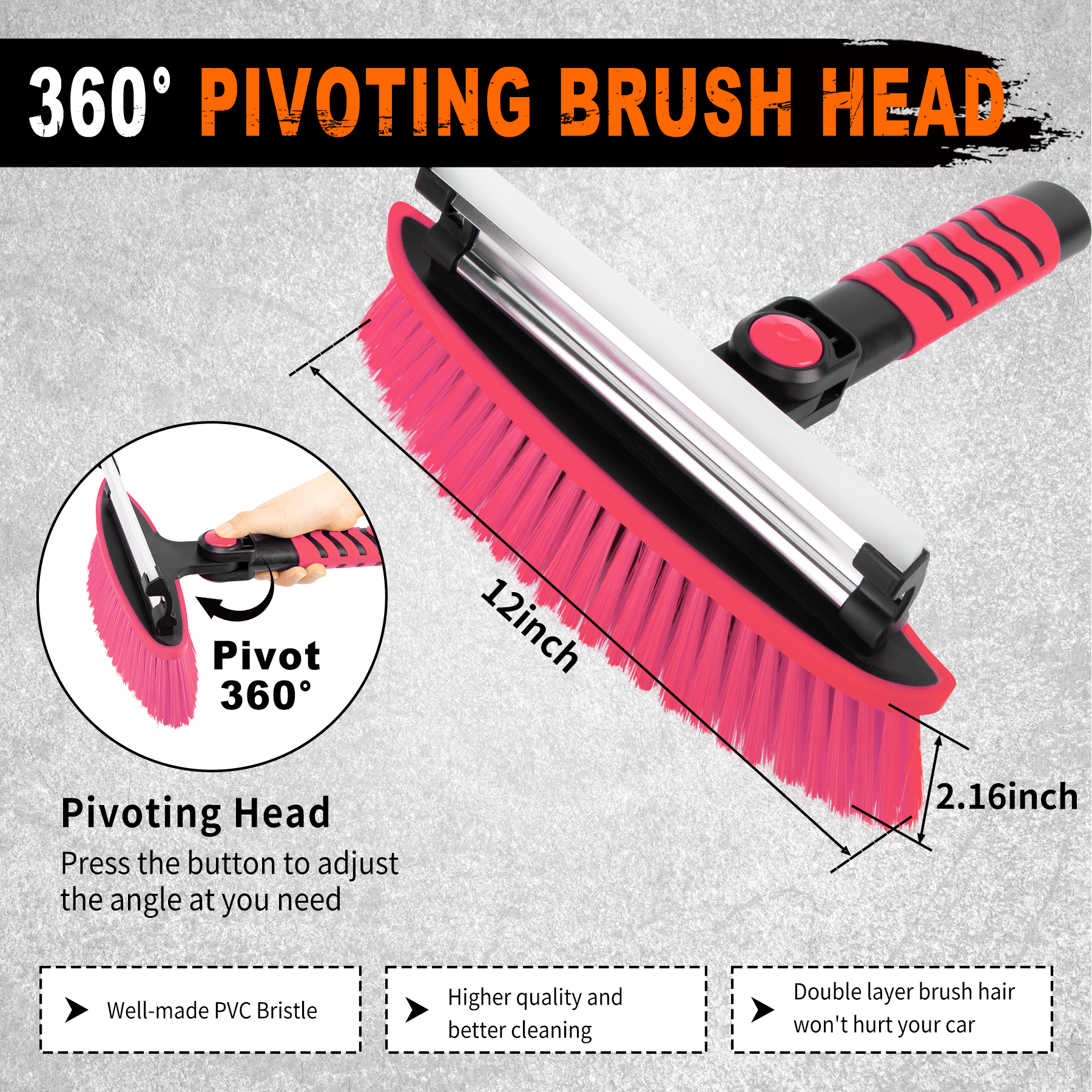 METOWARE 44'' Snow Brush and Ice Scrapers for Car Windshield, Pink - Image 2