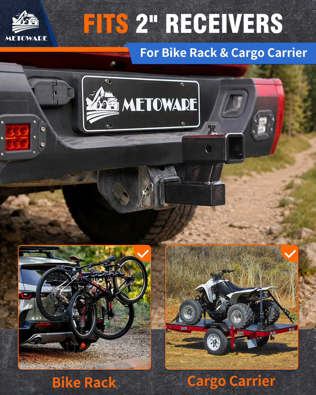 METOWARE Trailer Hitch Extender Fits 2" Receiver 6" Drop/Rise 7500 LBS GTW - Image 2