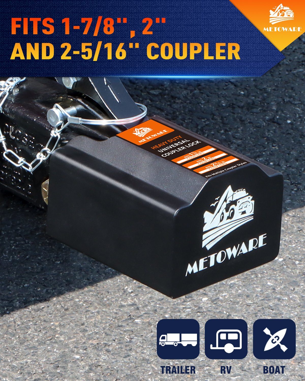 METOWARE Universal Trailer Coupler Lock, Fits 1-7/8", 2", 2-5/16" Coupler - Image 2