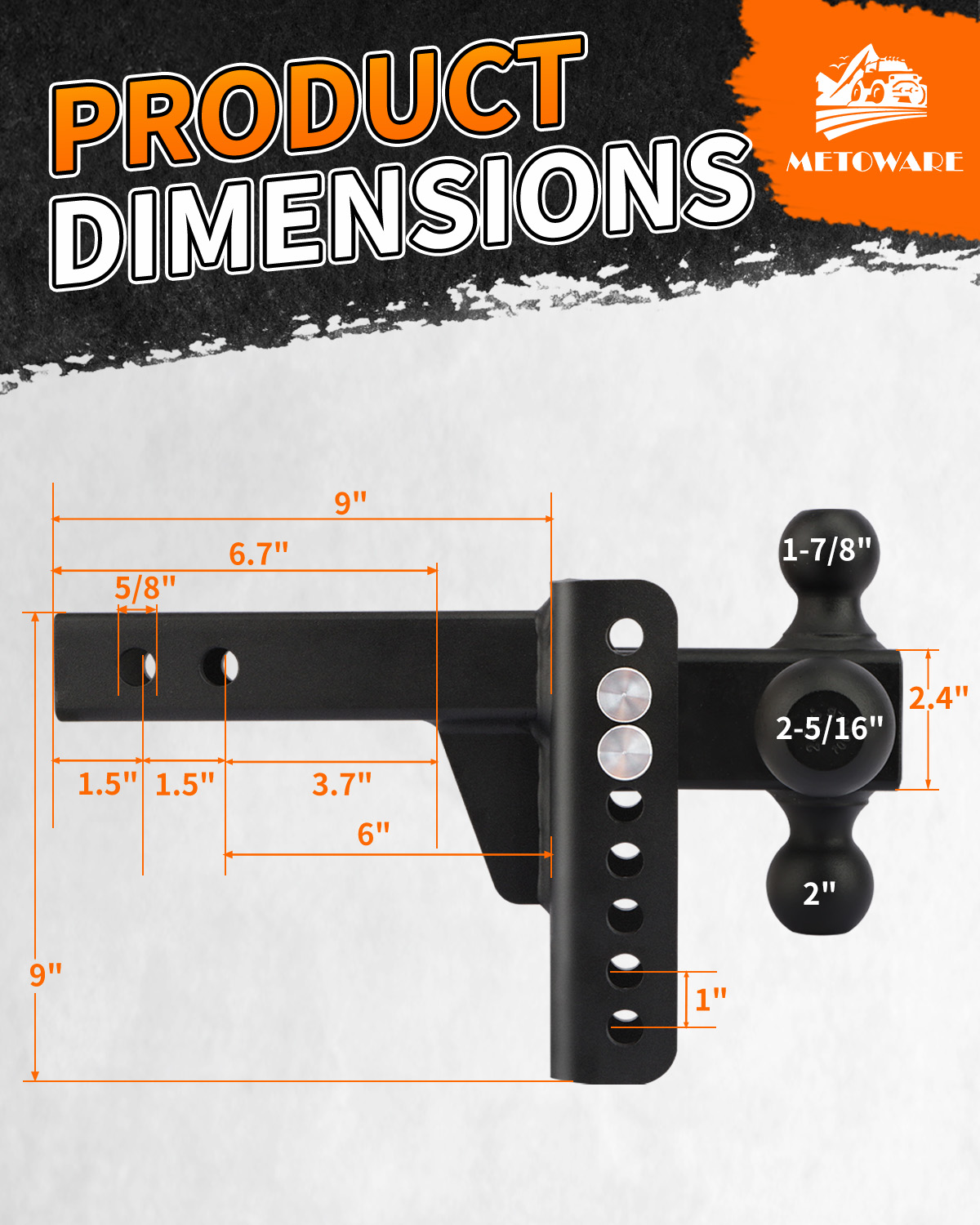 METOWARE Tri-Ball Trailer Hitch, Fits 2'' Receiver 6'' Drop/Rise 13.5K LBS - Image 3